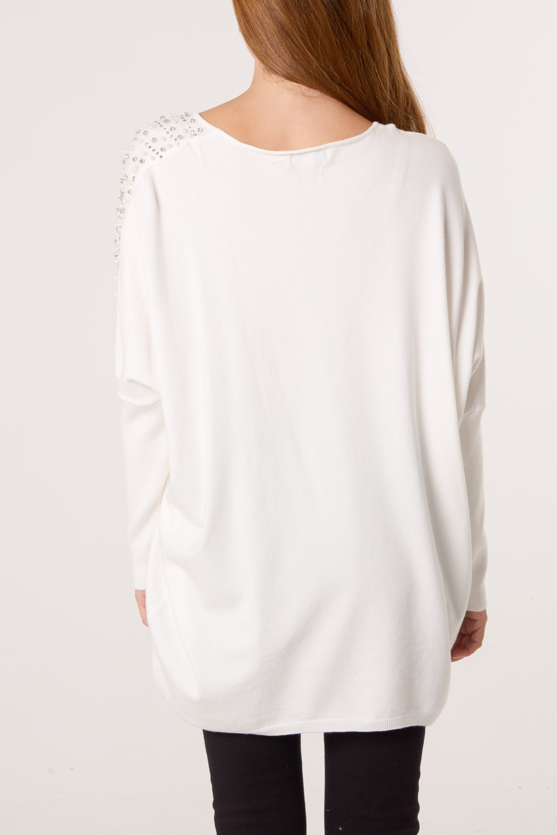 Pearl & Diamante Side V-Neck Jumper