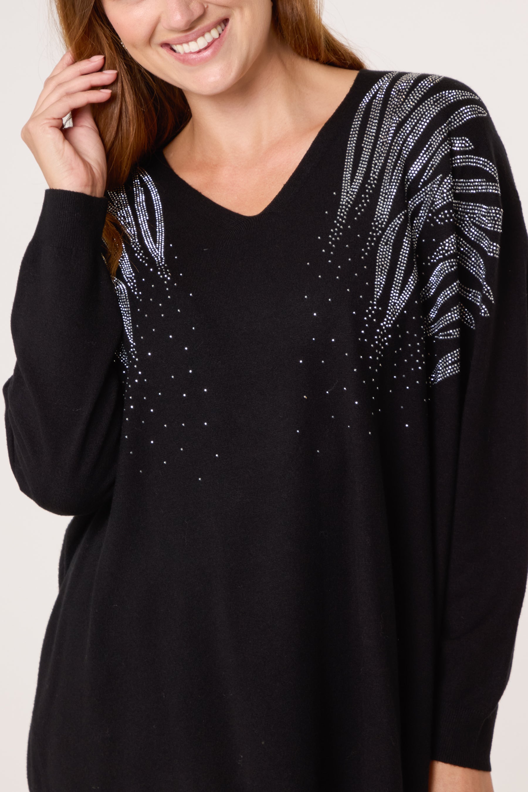 Embellished V-Neck Knit Jumper