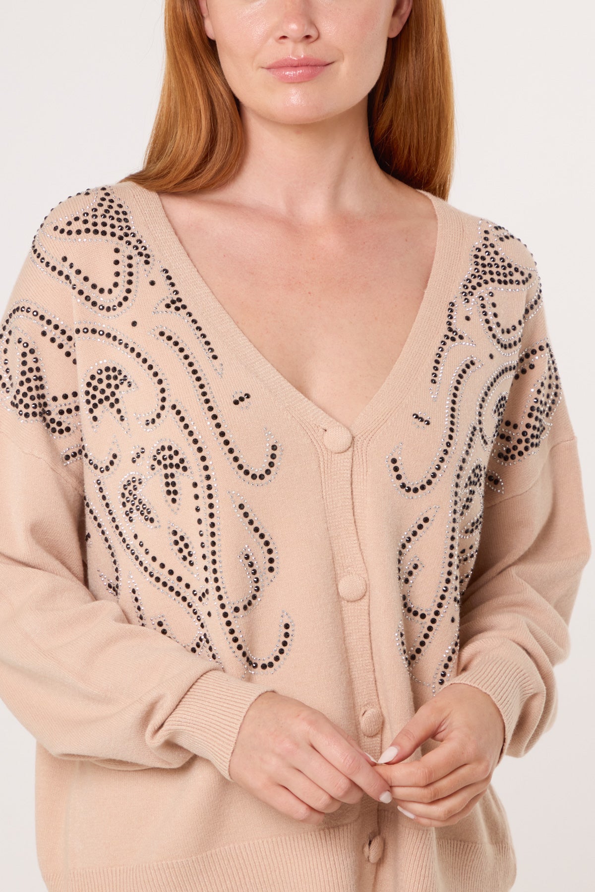 Embellished Pattern V-Neck Cardigan