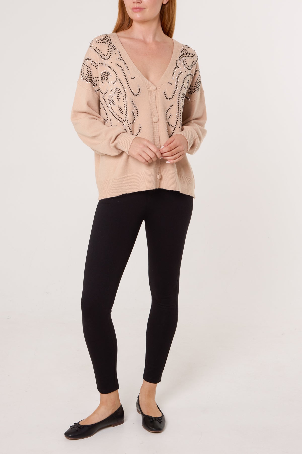 Embellished Pattern V-Neck Cardigan