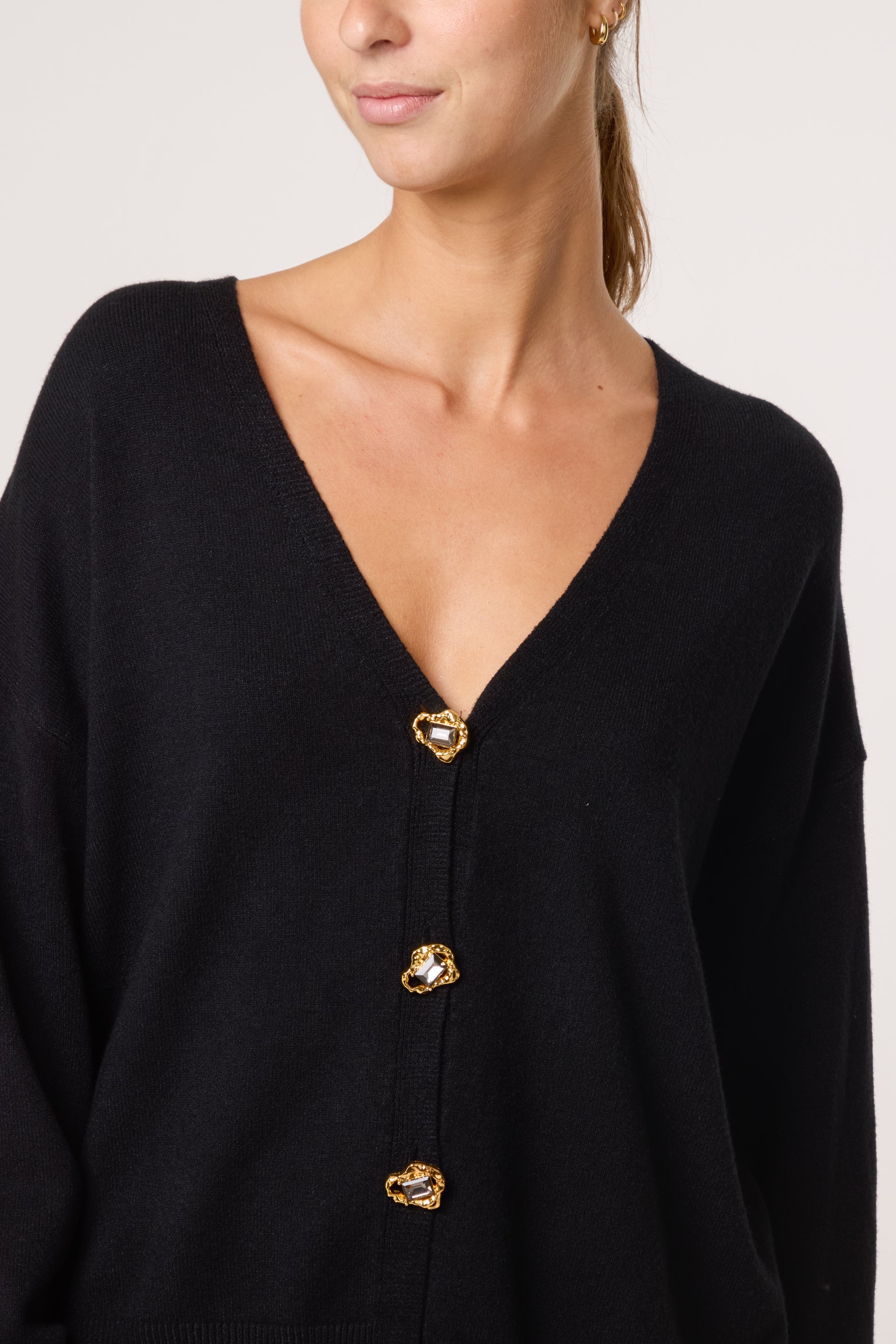 Gold & Jewelled Button V-Neck Cardigan