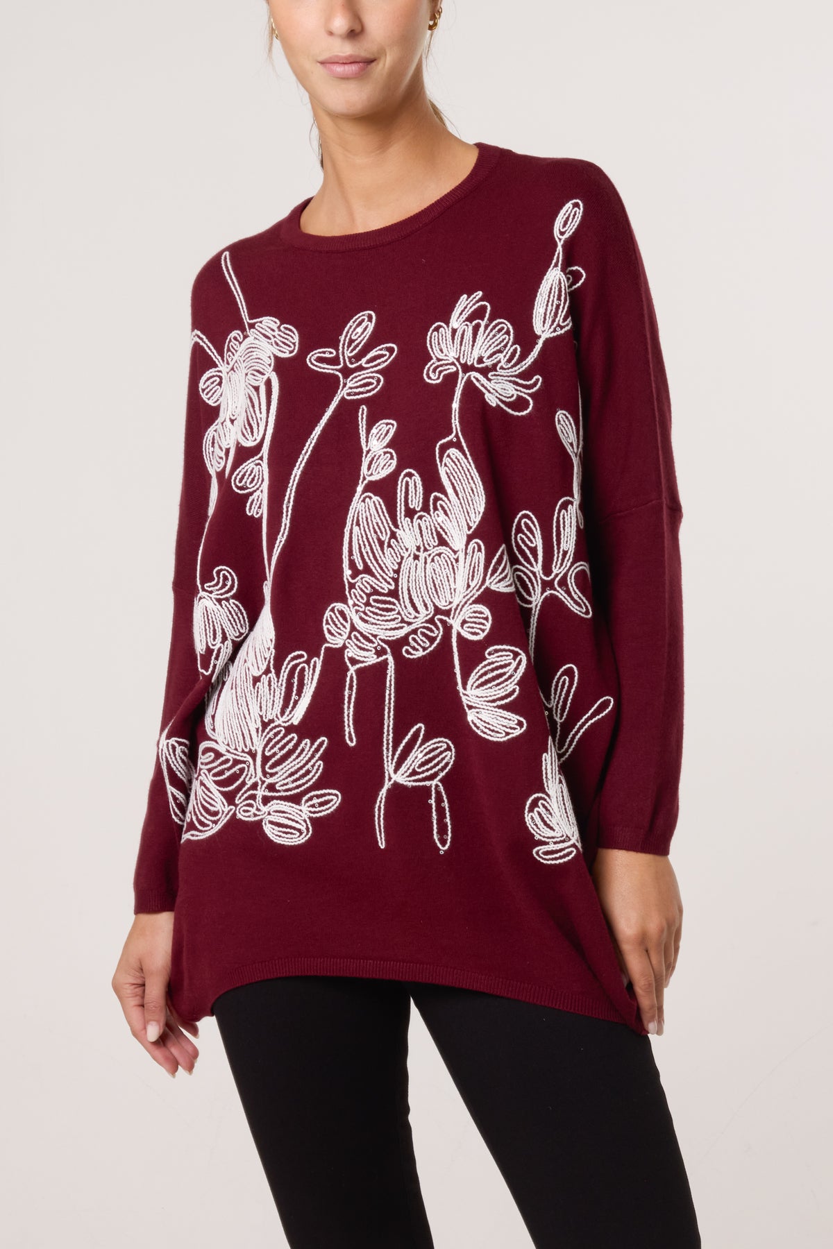 Sequin & Flower Embroidered Knit Jumper