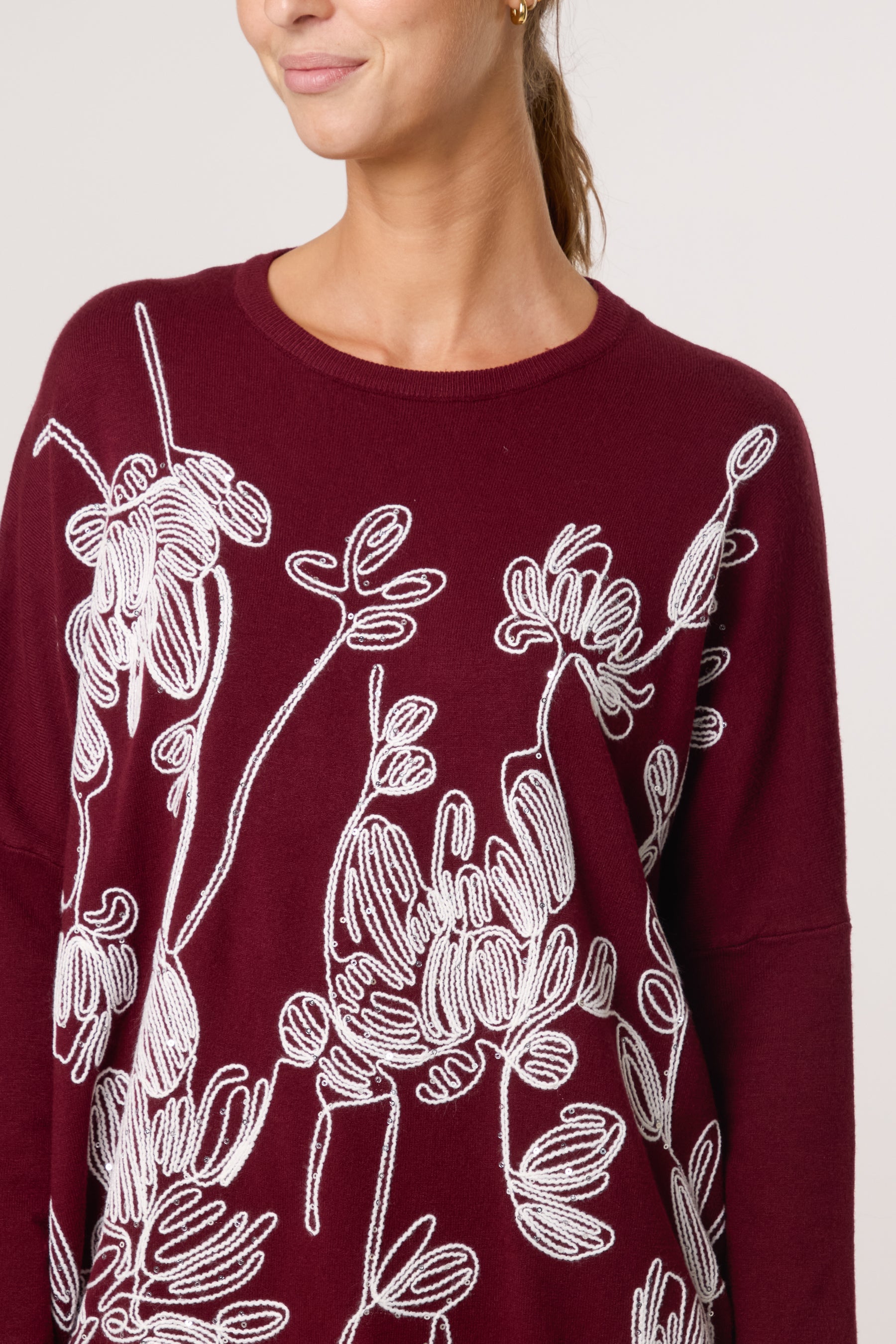 Sequin & Flower Embroidered Knit Jumper