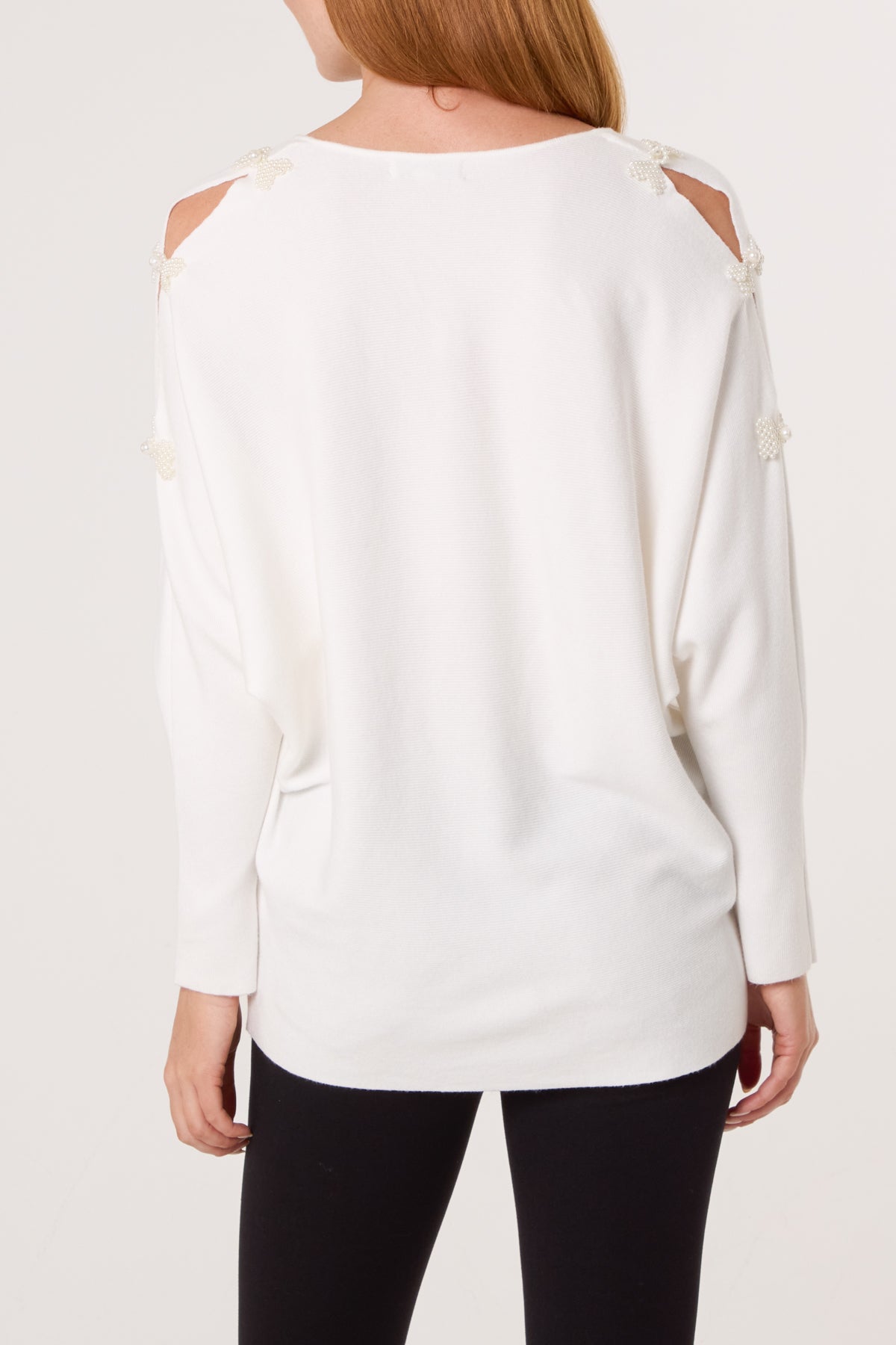 Pearl Bow Cut Out Sleeve Jumper