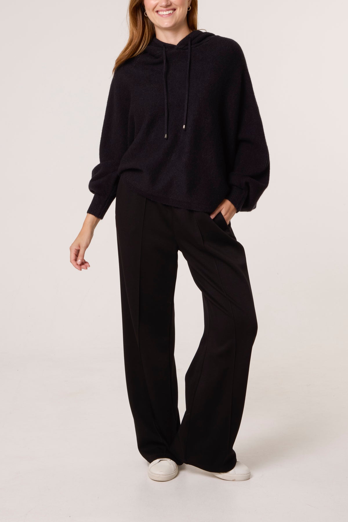 Puff Sleeve Boxy Knit Hoodie