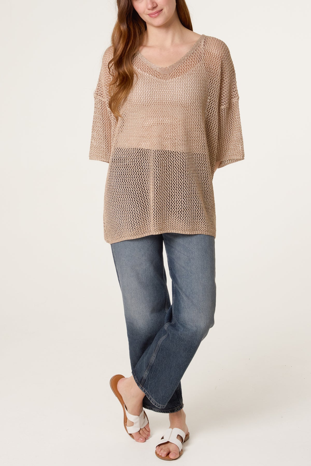 Metallic V-Neck Net Top