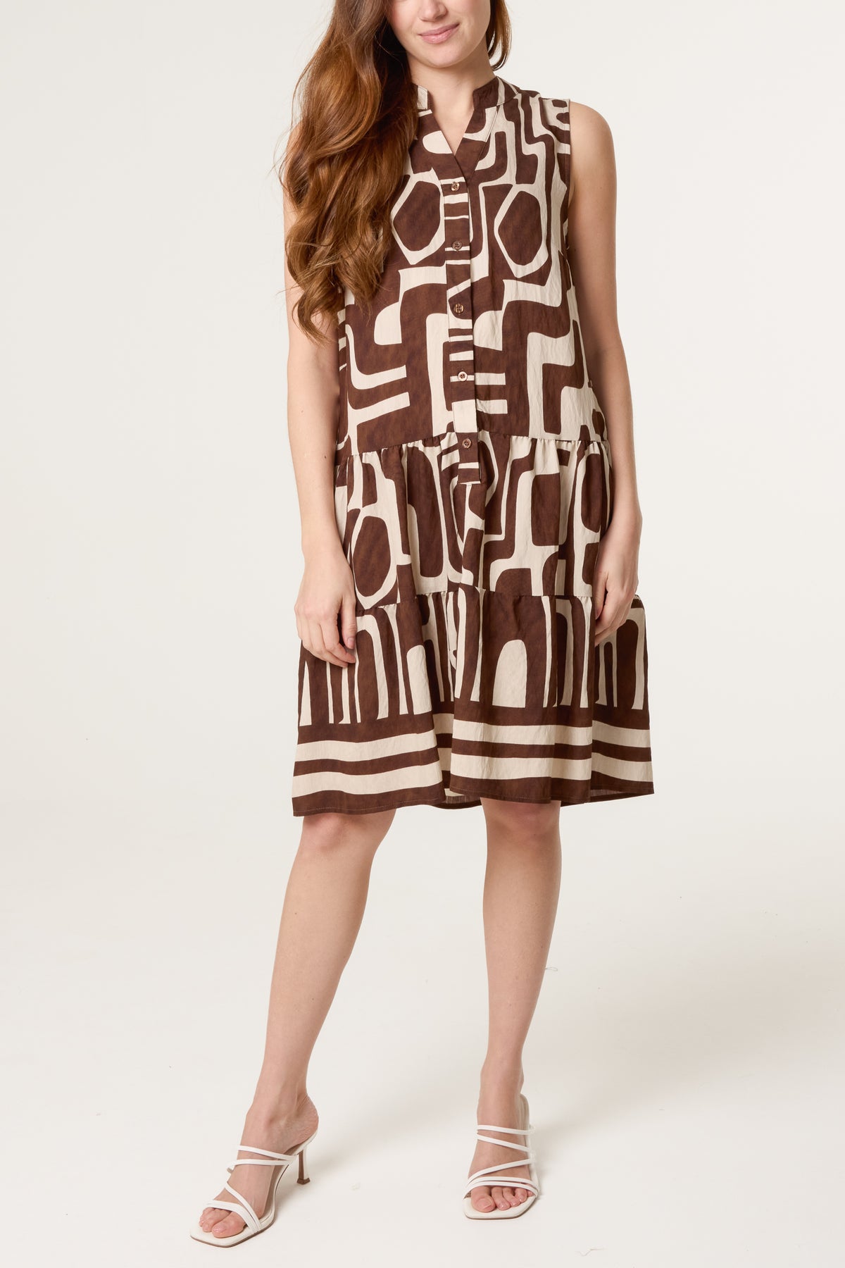 Geo Abstract Open Collar Smock Dress