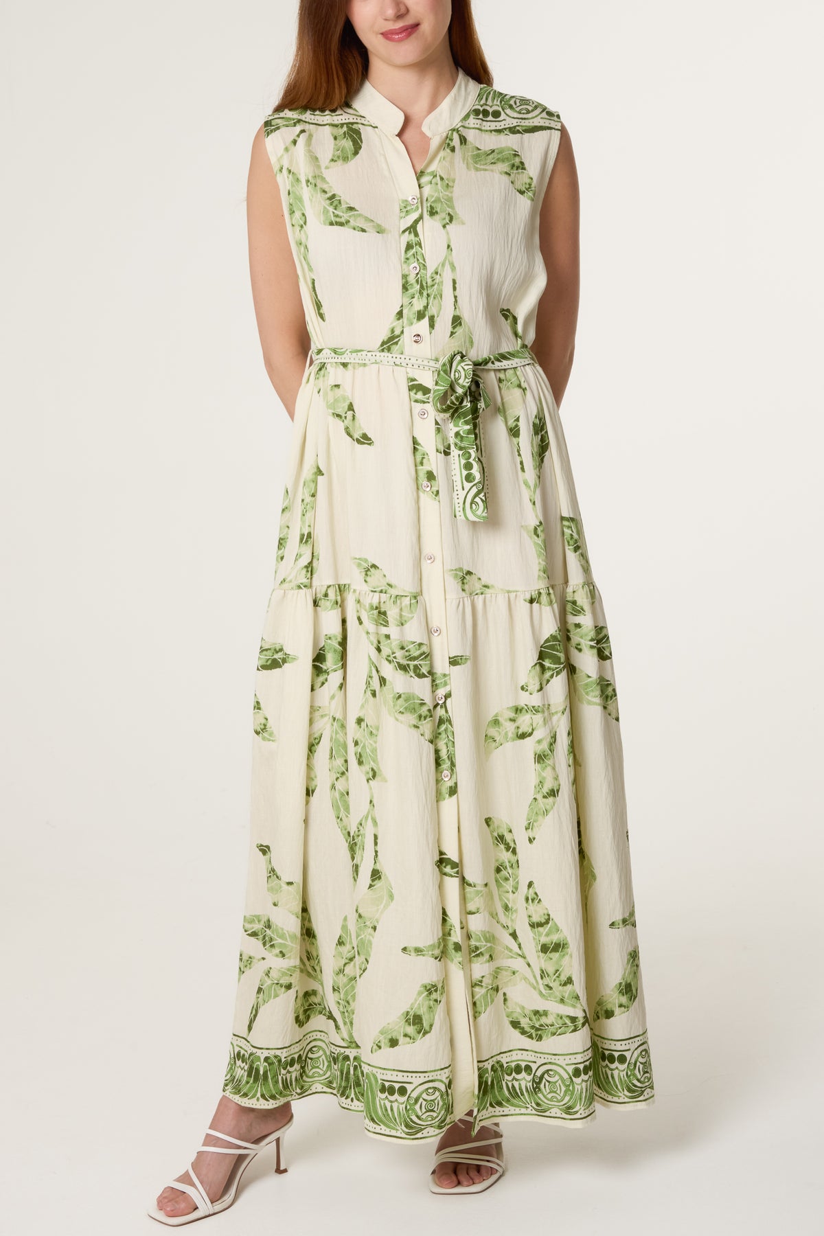 Detailed Leaf Button & Belt Dress