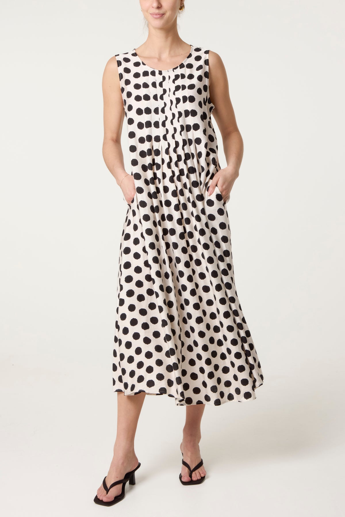 Polka Dot Sleeveless Midi Dress