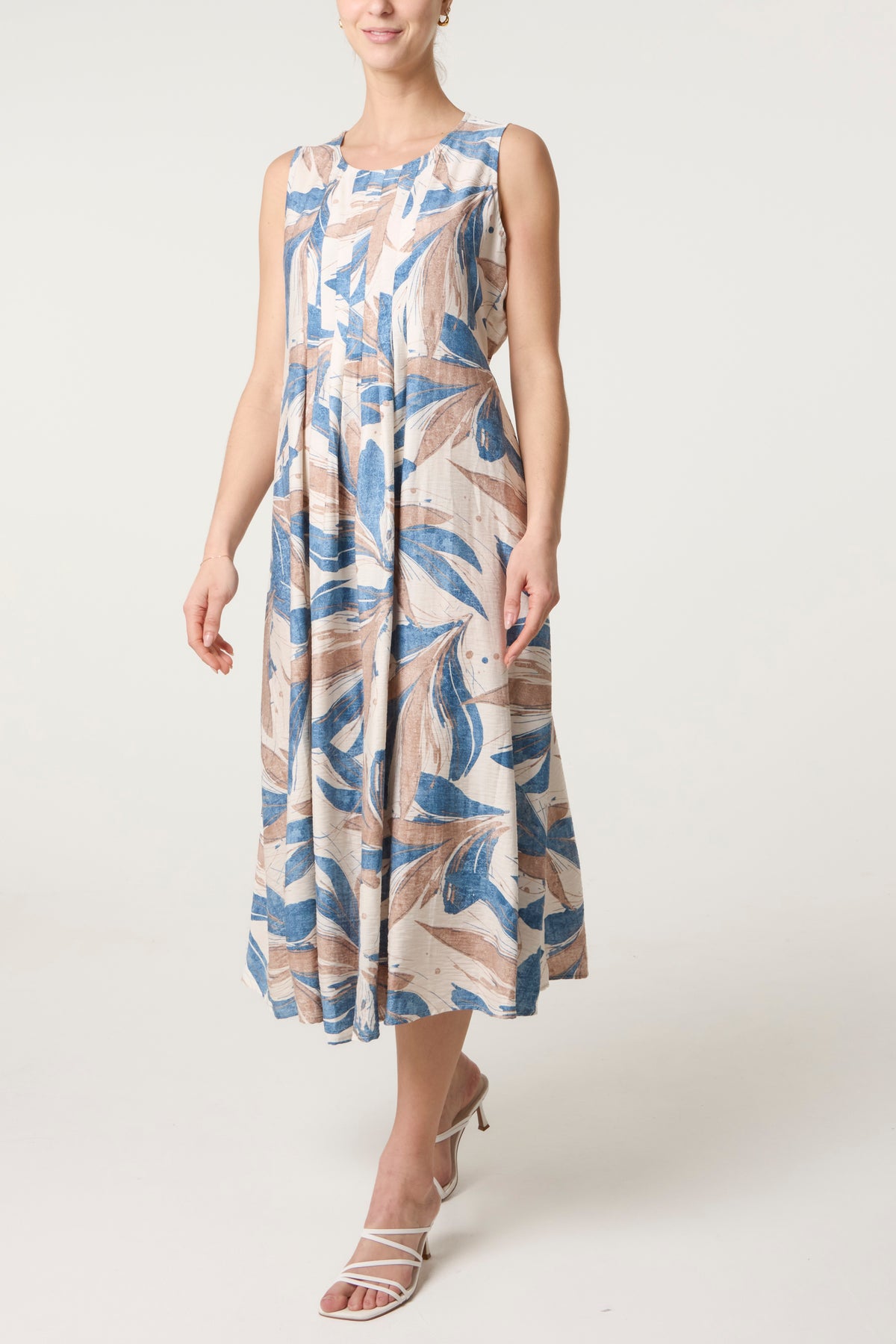 Lily Print Pleated Bodice Midi Dress