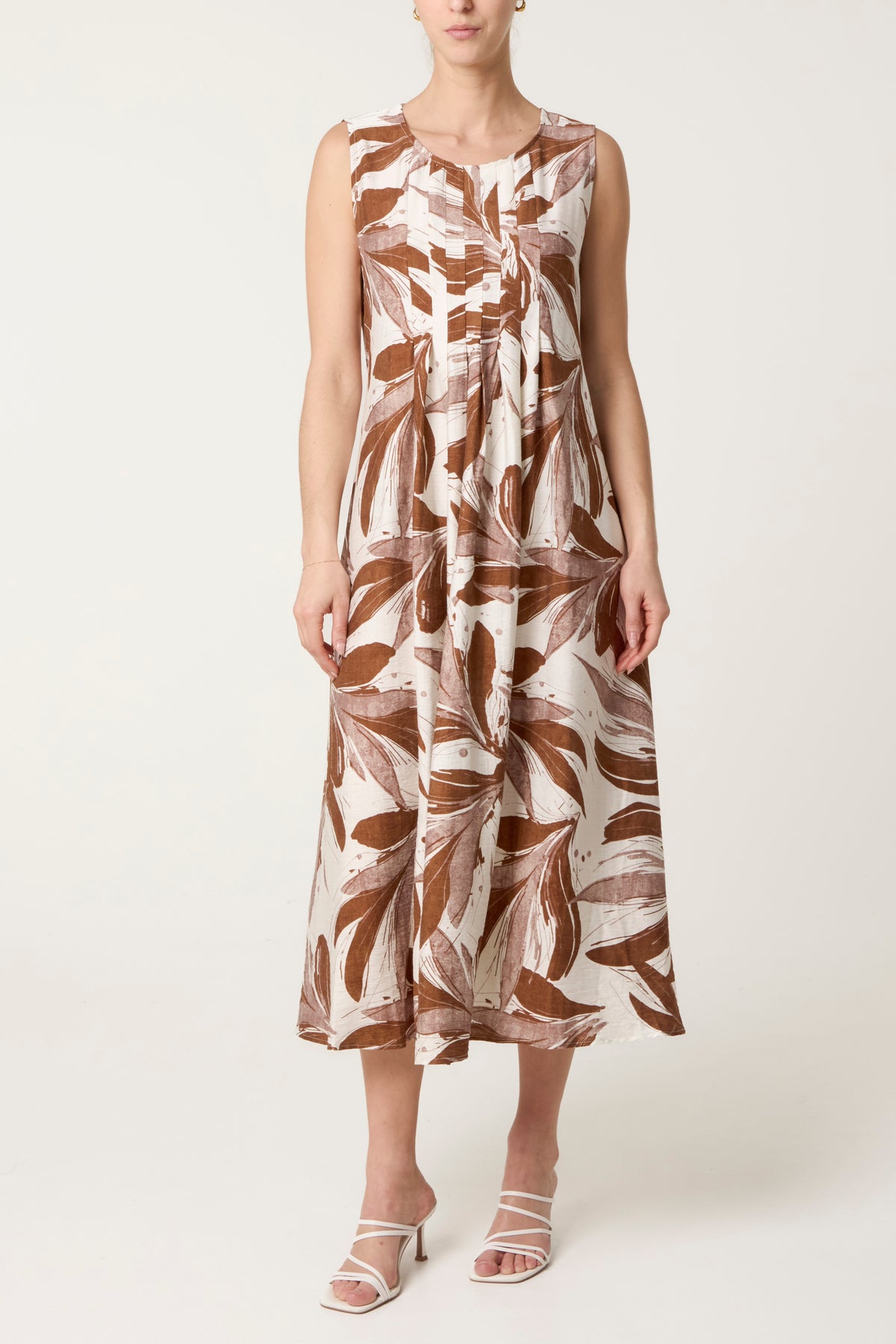 Lily Print Pleated Bodice Midi Dress