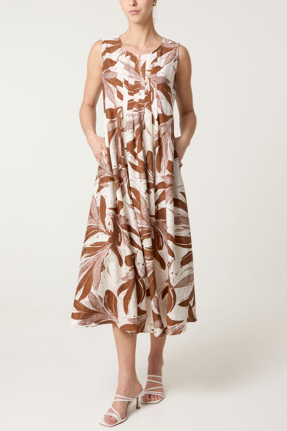 Lily Print Pleated Bodice Midi Dress