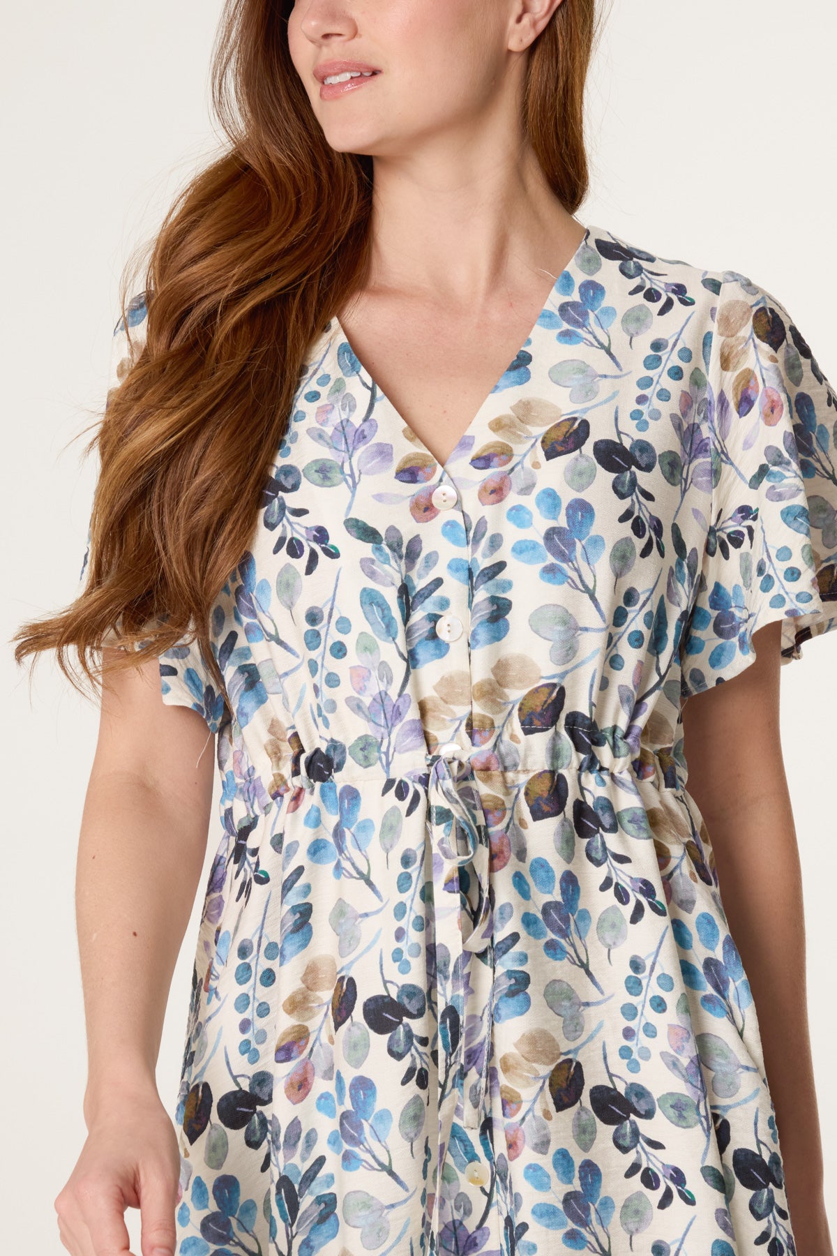 Water Colour Leaf Button Dress