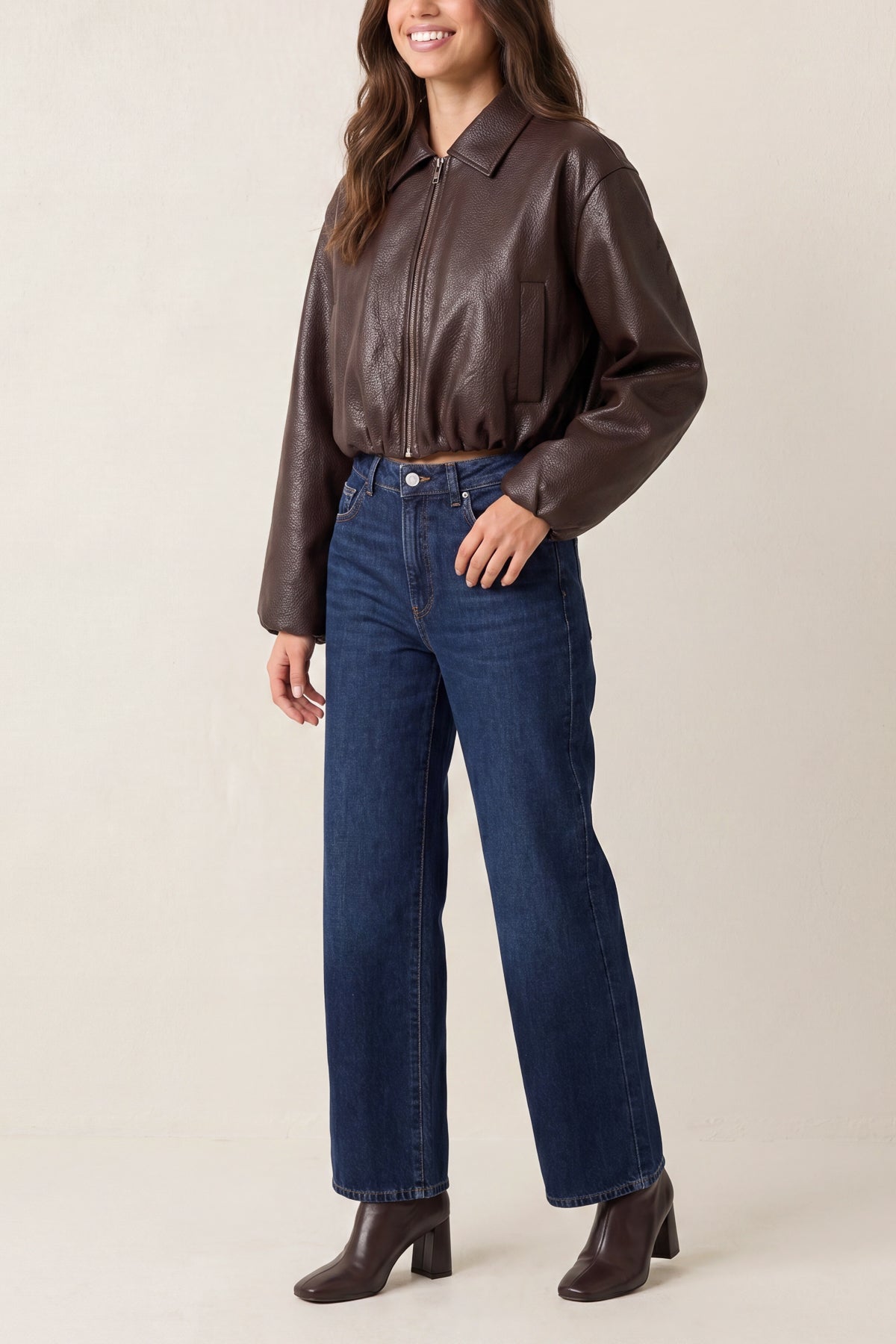 PU Puff Ball Cropped Collar Jacket