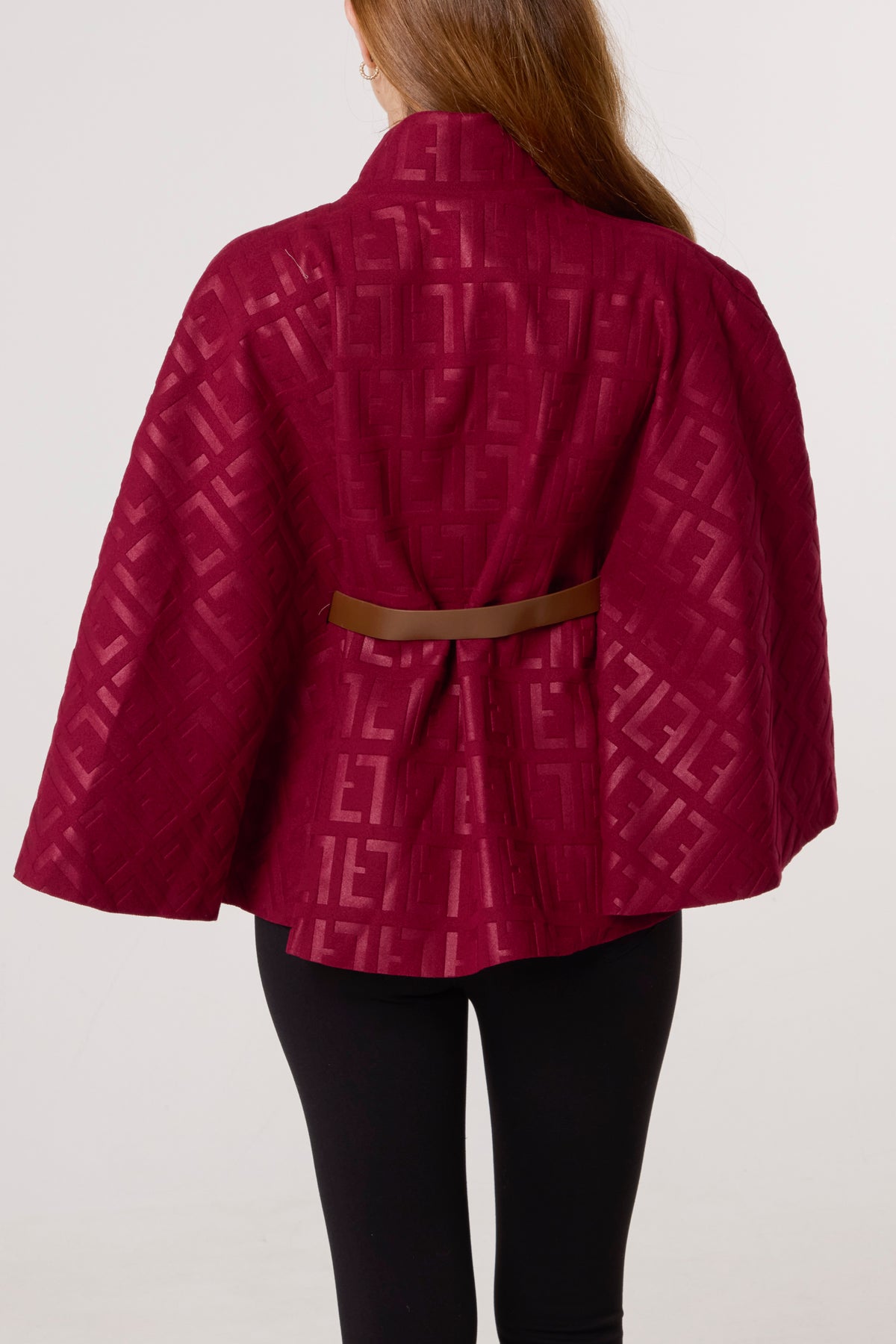 Printed High Neck Belted Cape