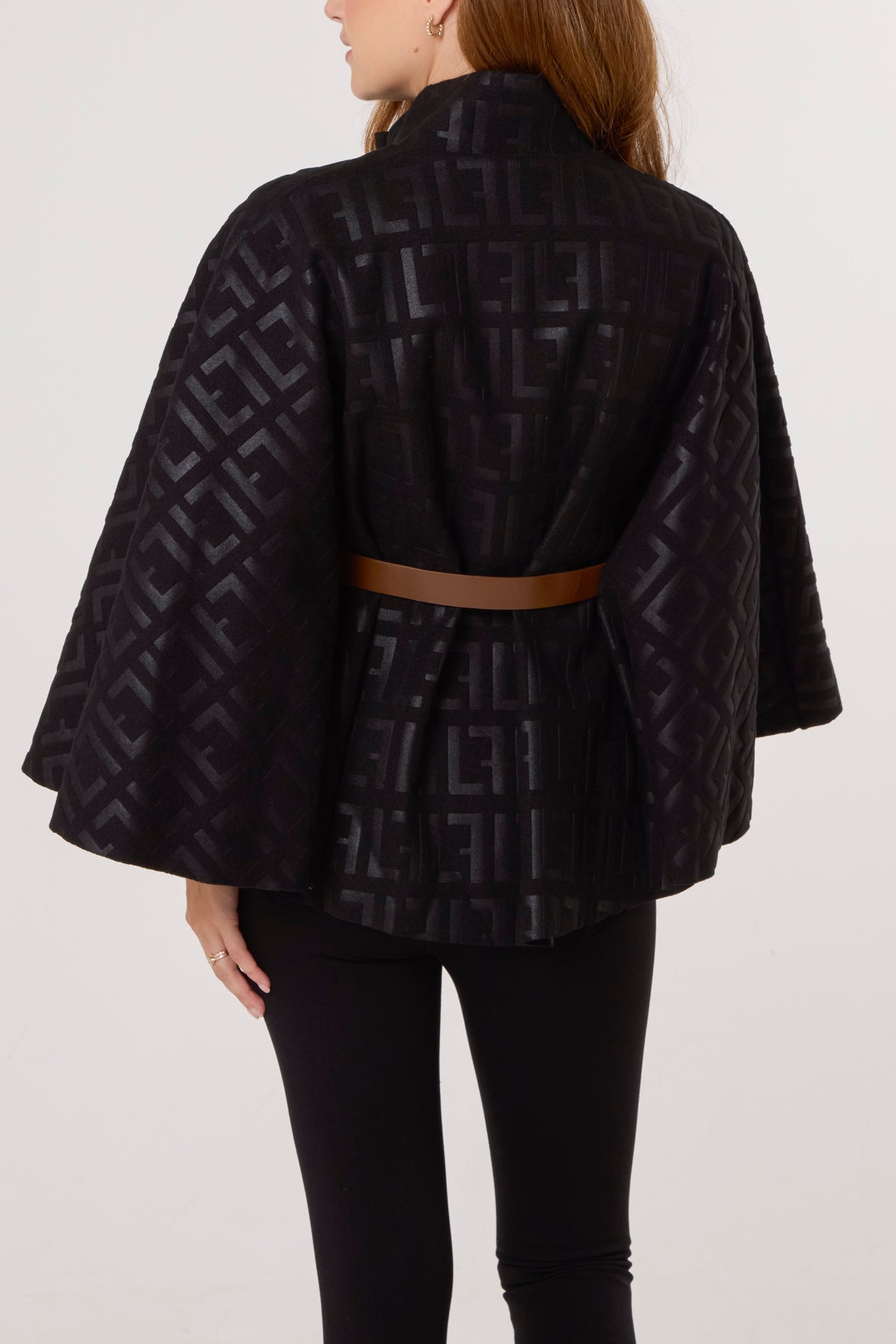 Printed High Neck Belted Cape