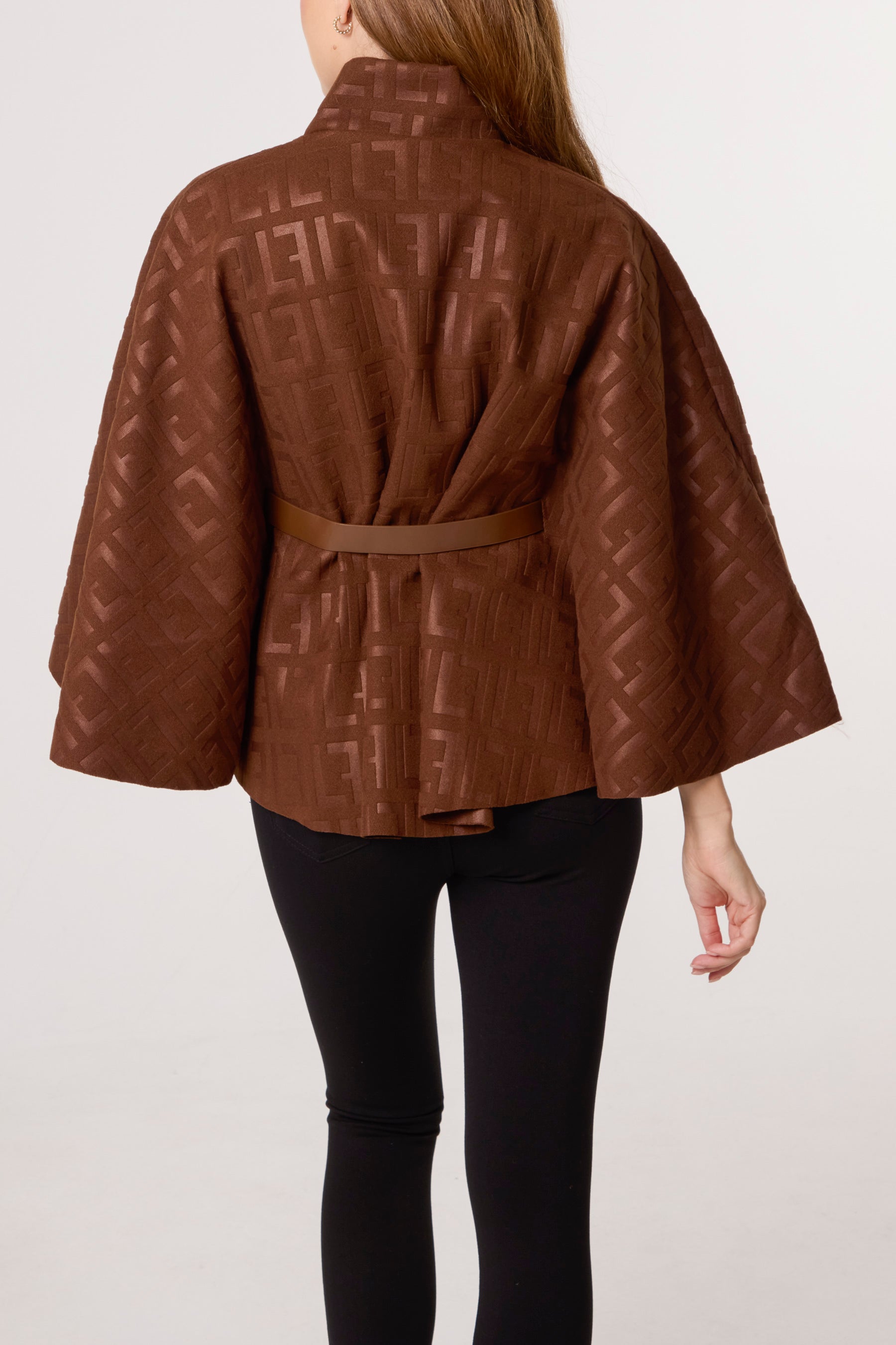 Printed High Neck Belted Cape