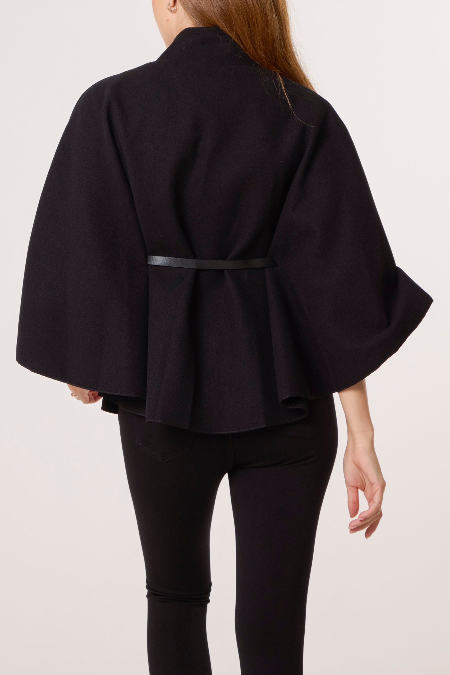 Gold Button High Neck Belted Cape