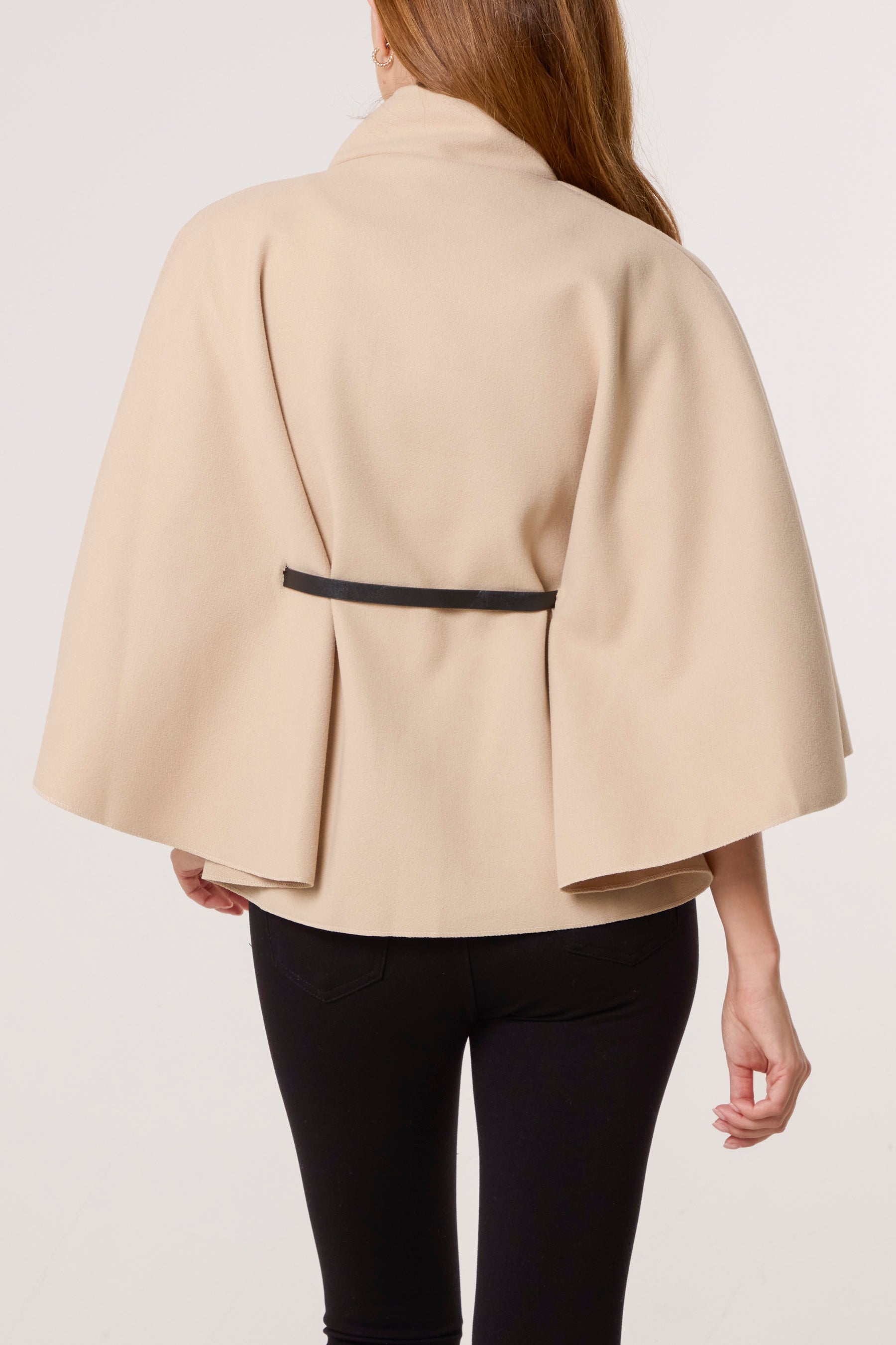 Gold Button High Neck Belted Cape