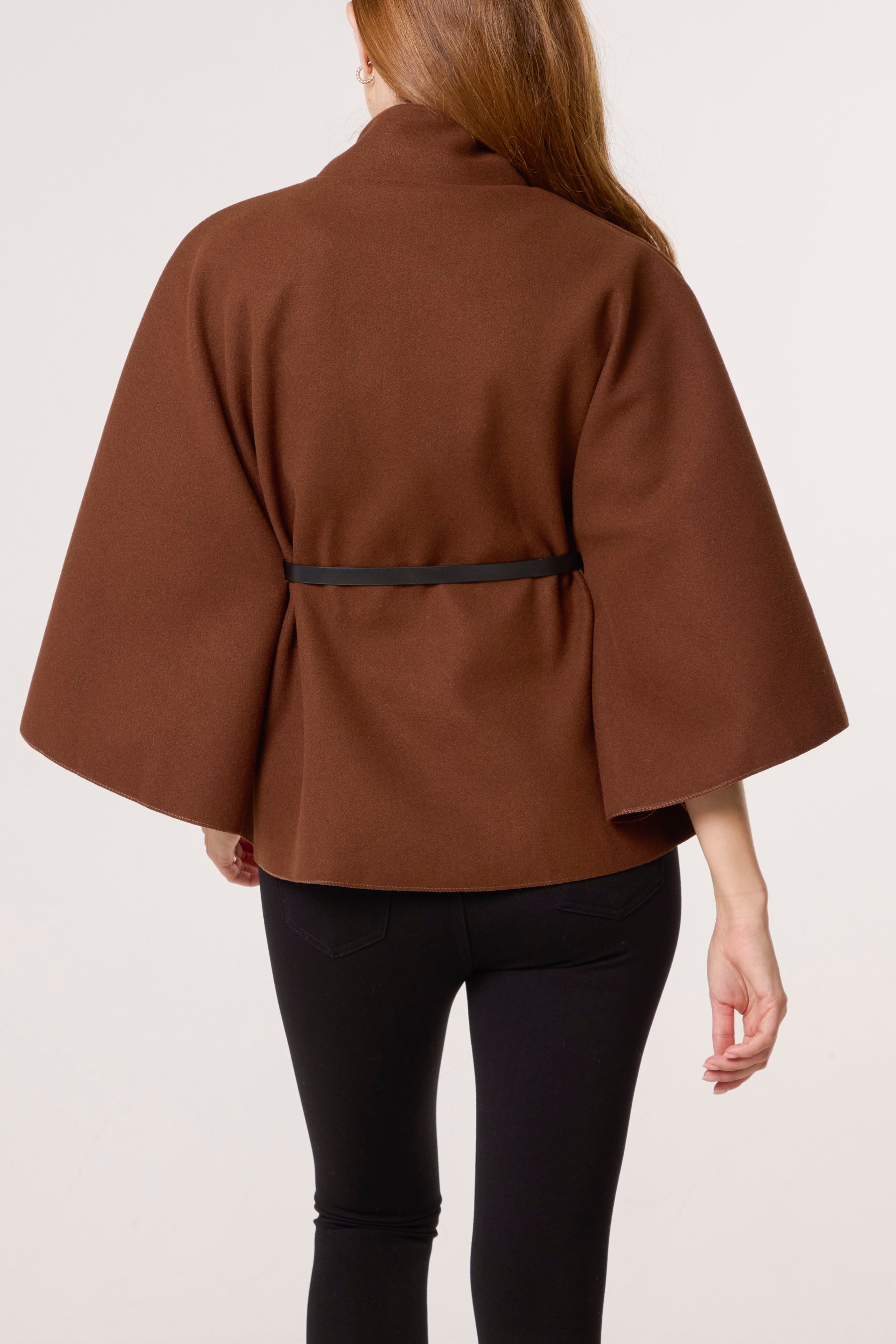 Gold Button High Neck Belted Cape