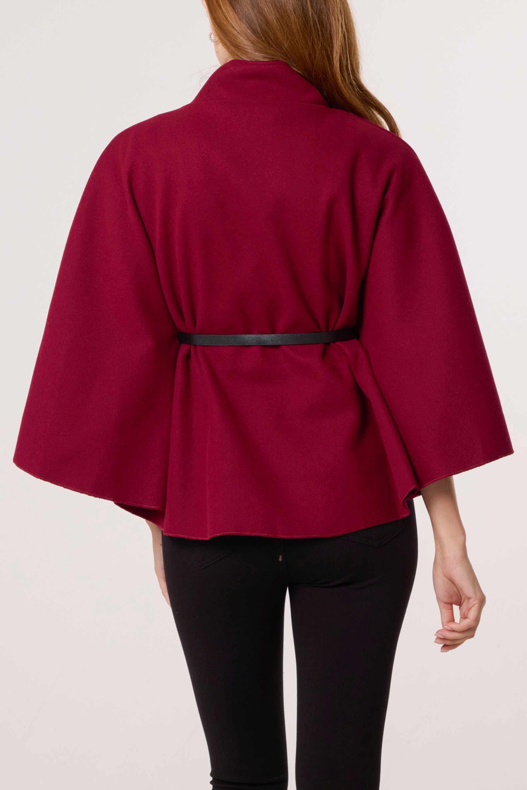 Gold Button High Neck Belted Cape
