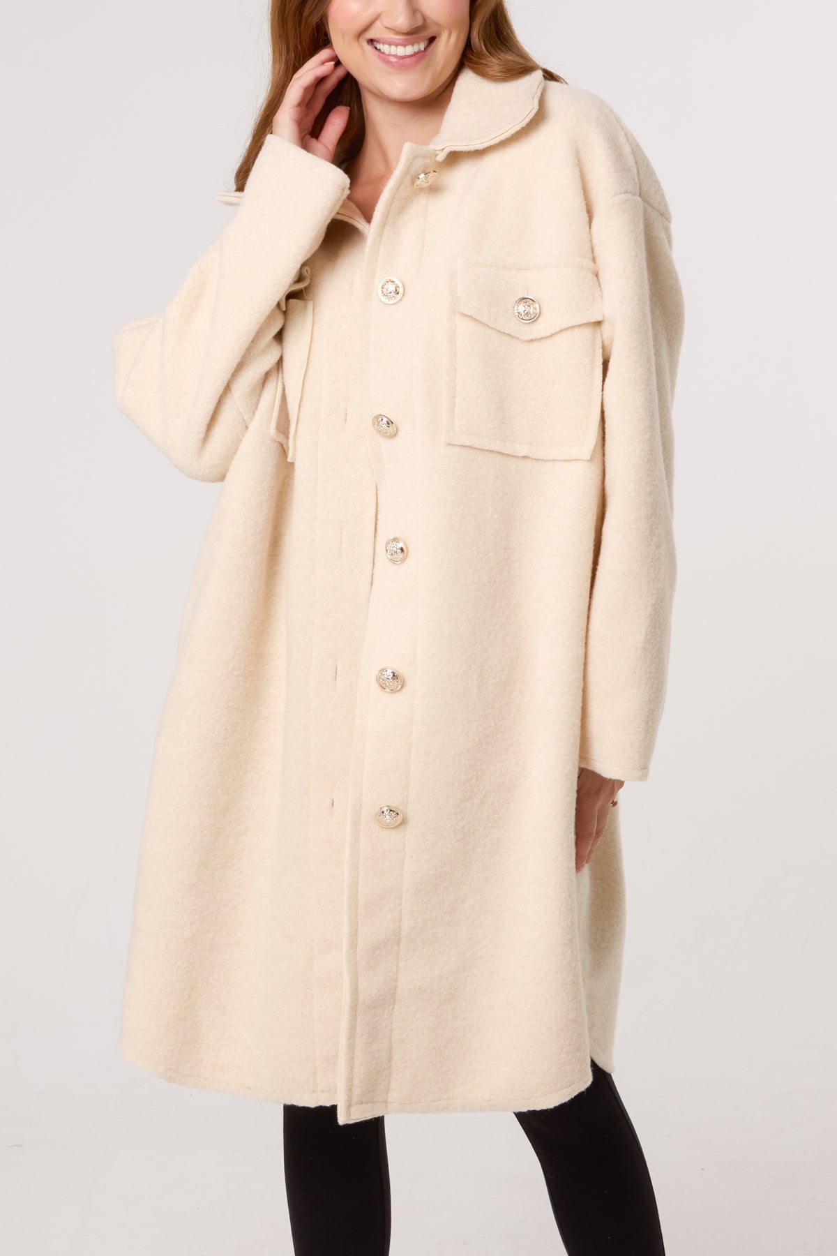 Utility Pockets Wool-Like Coat