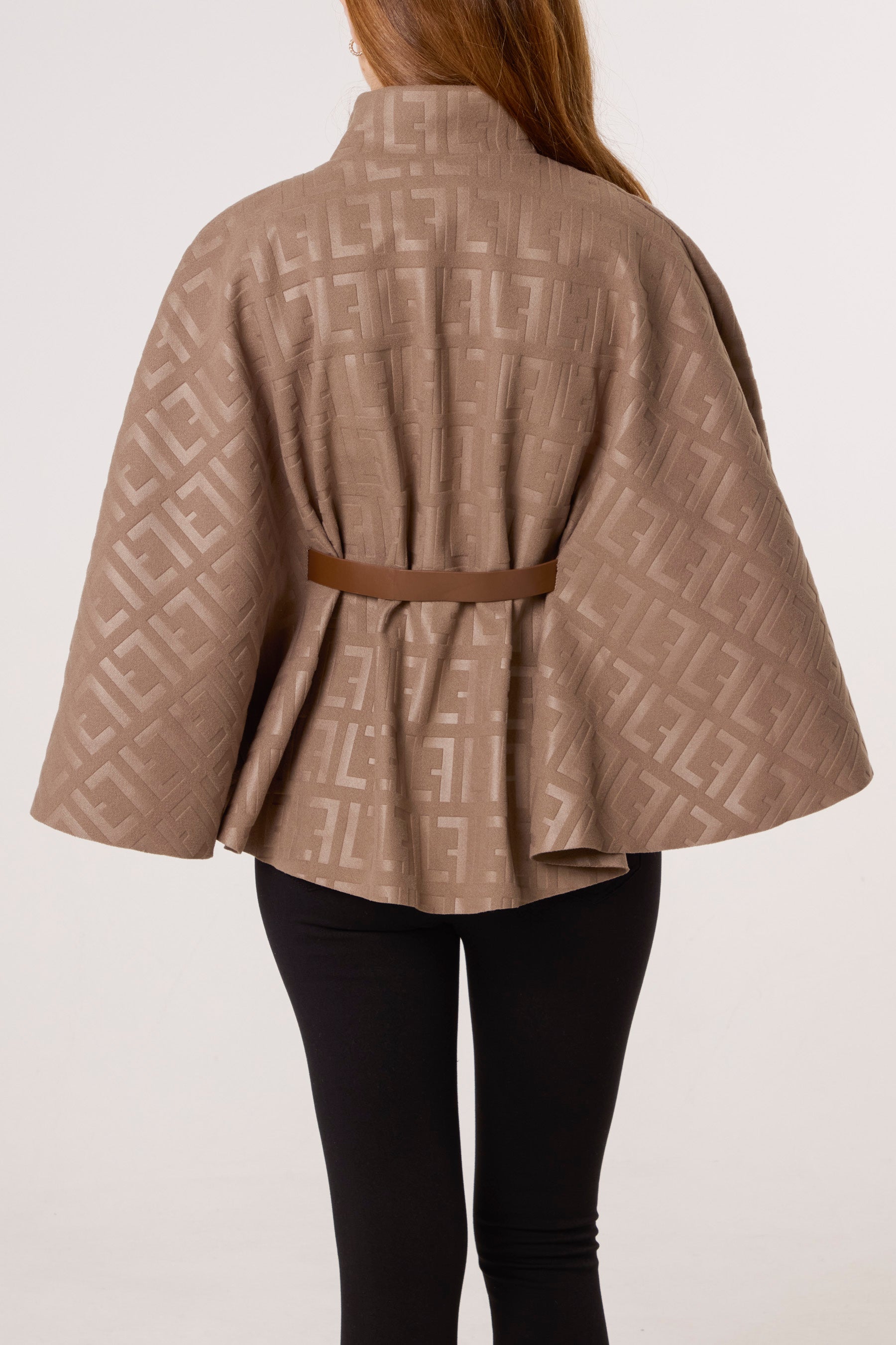 Printed High Neck Belted Cape