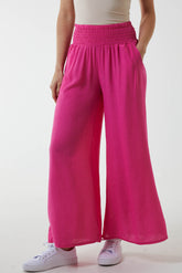 Crinkle Shirred Waist Trousers