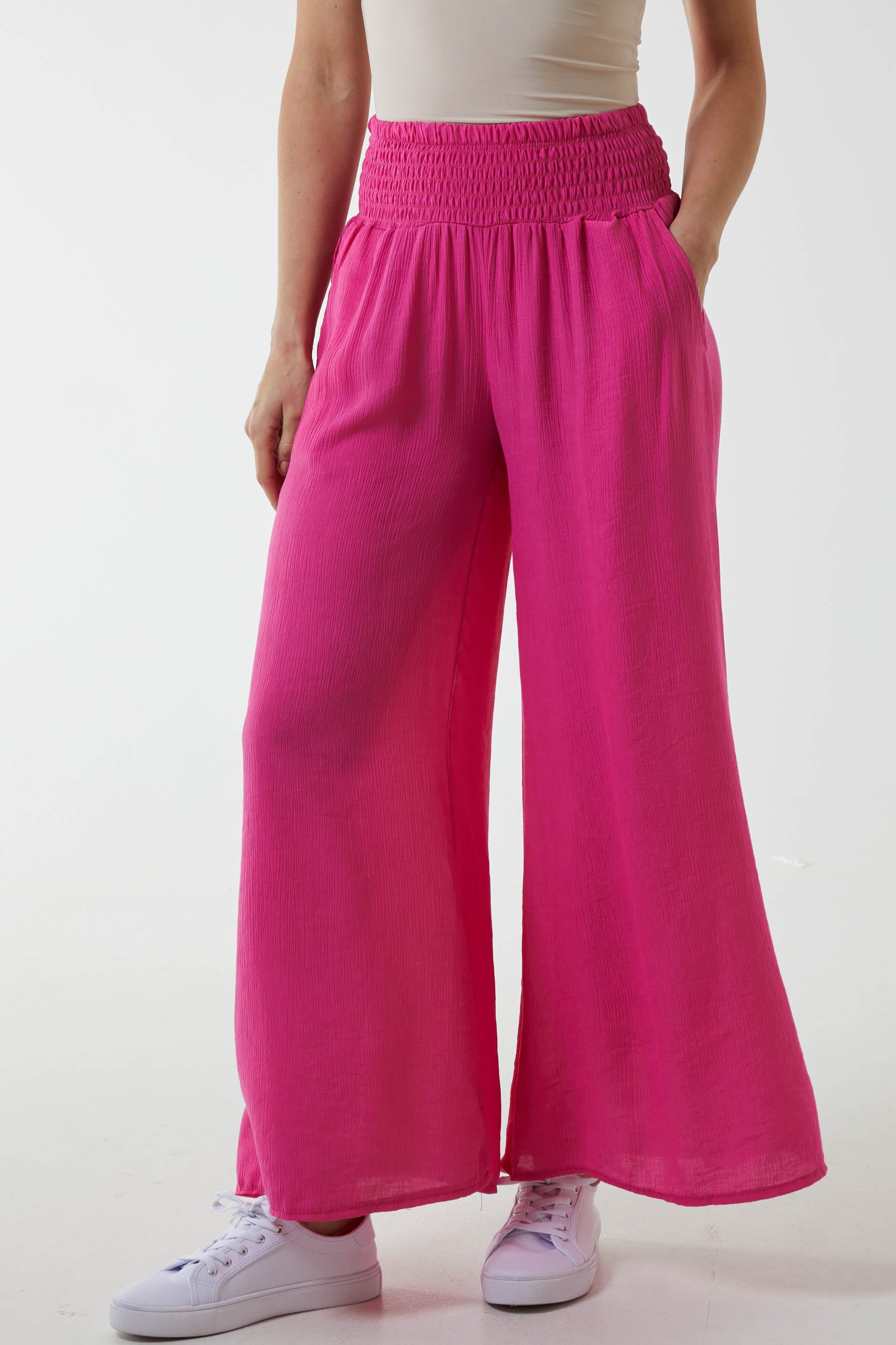 Crinkle Shirred Waist Trousers