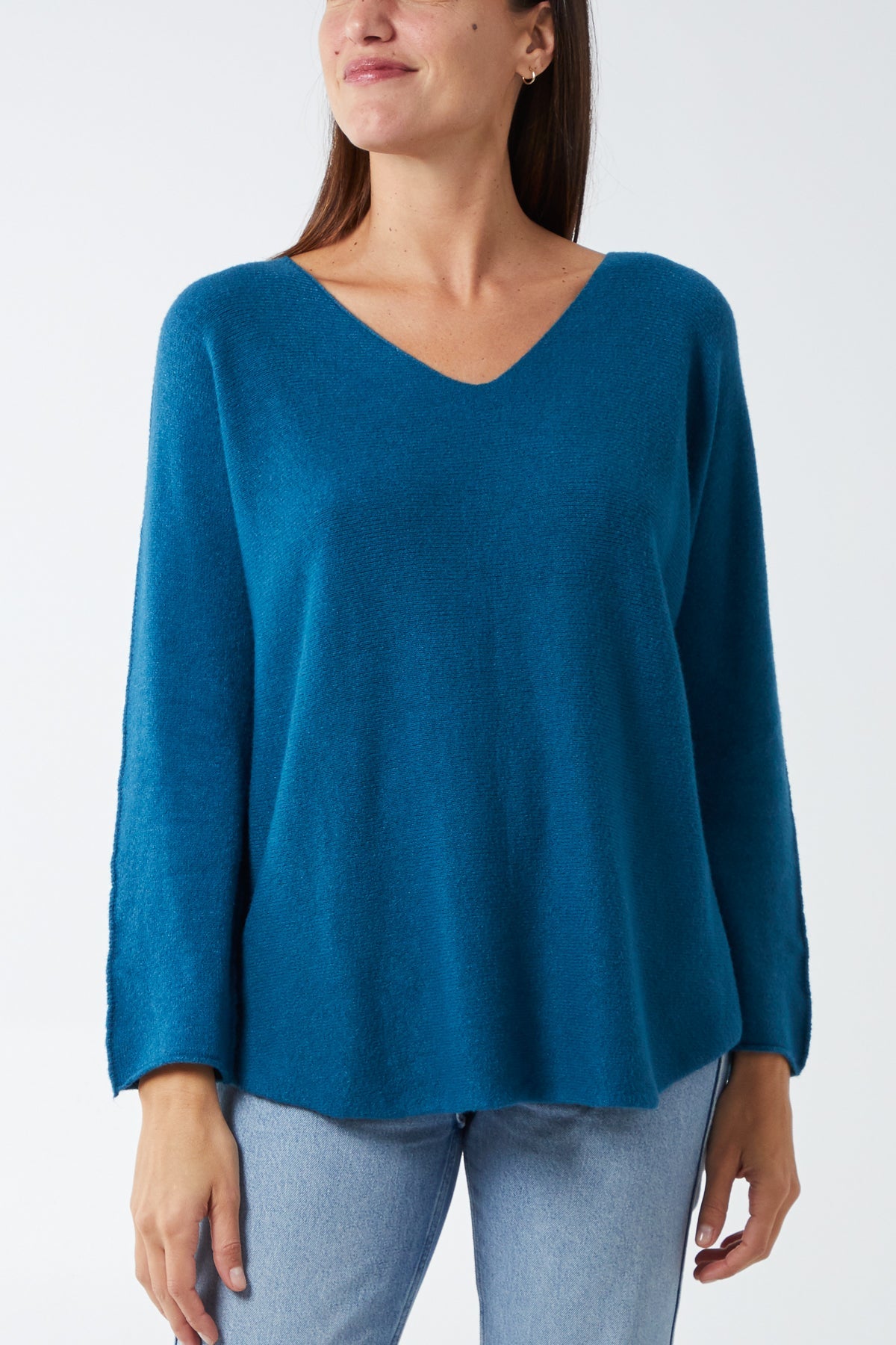 V Neck Jumper With Raw Edge