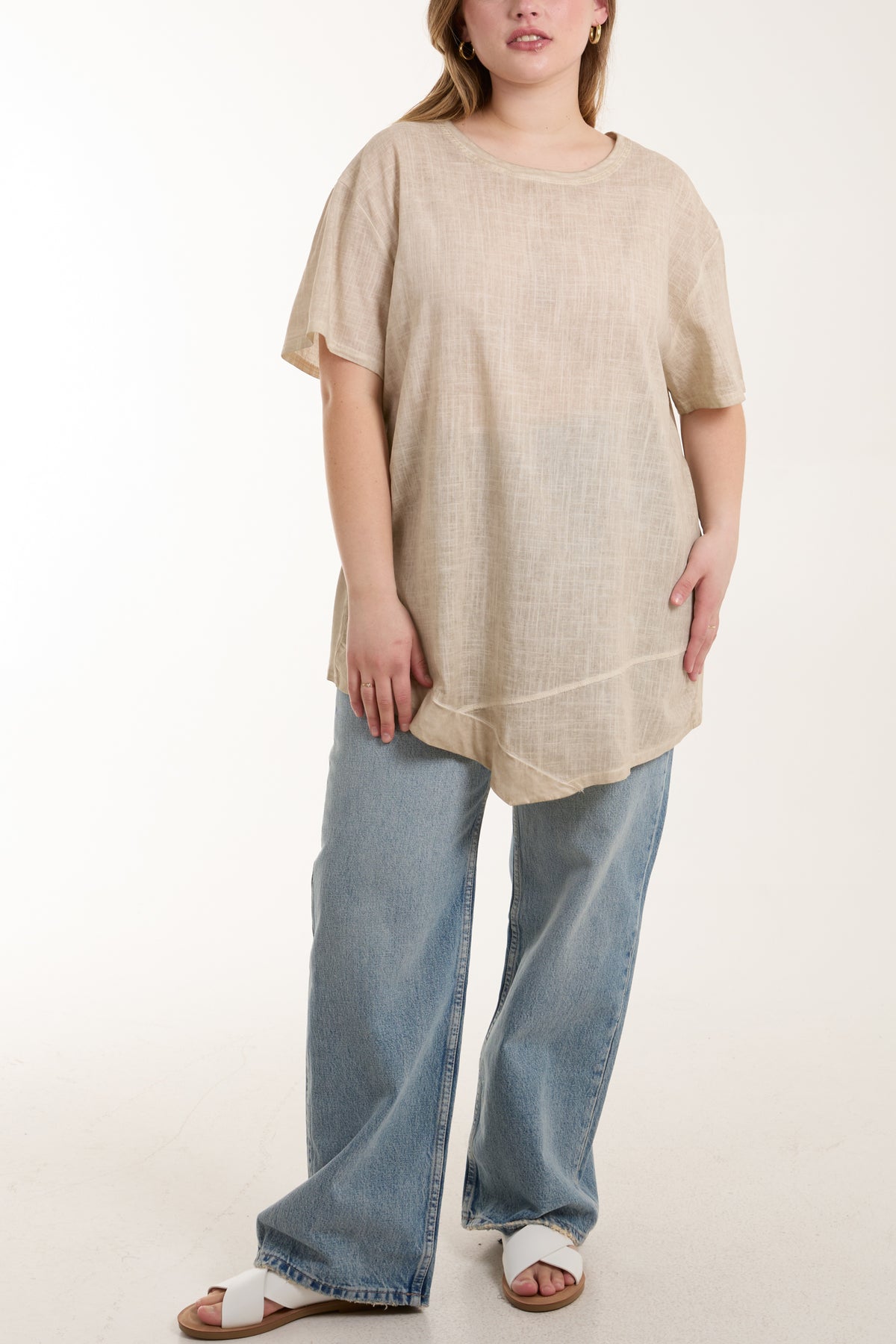Asymmetric Hem Stone Wash Top