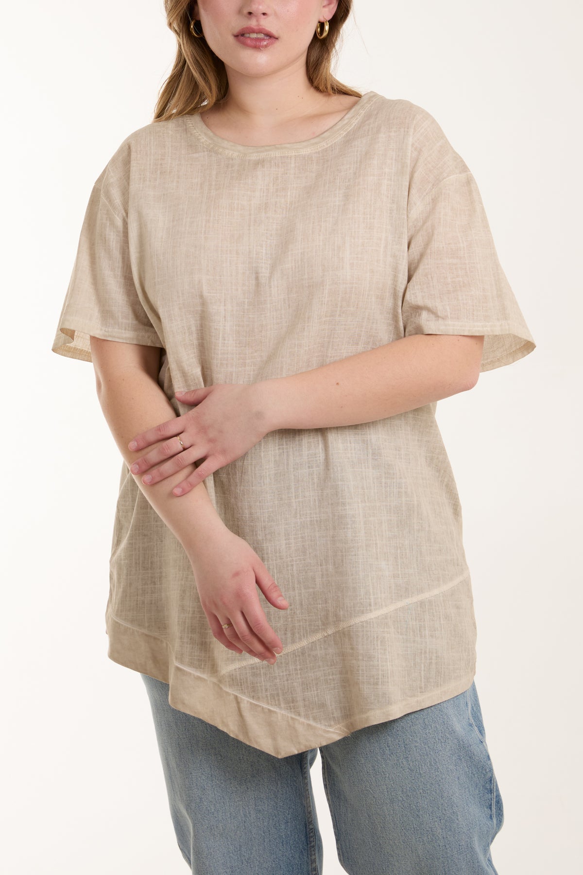 Asymmetric Hem Stone Wash Top