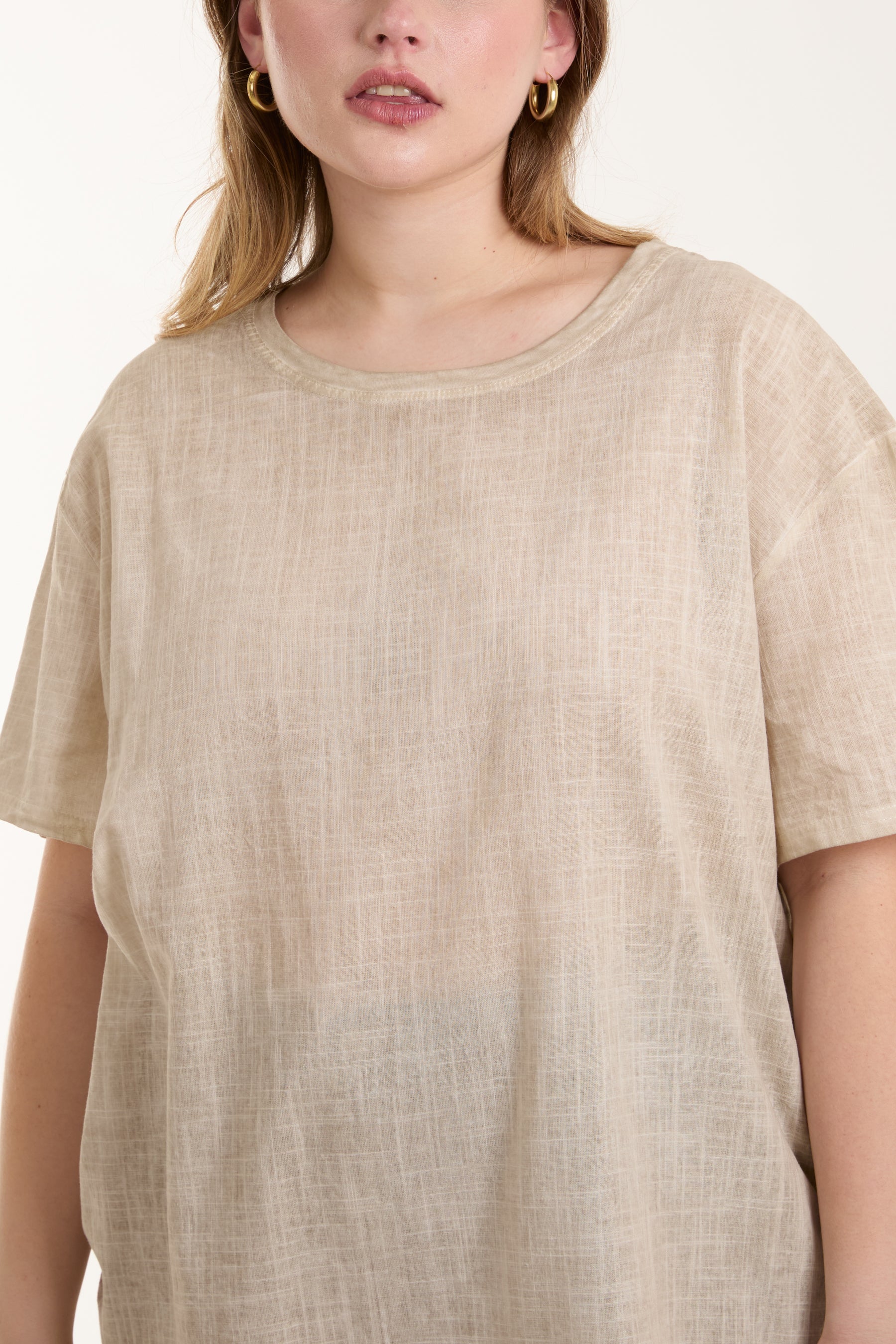 Asymmetric Hem Stone Wash Top