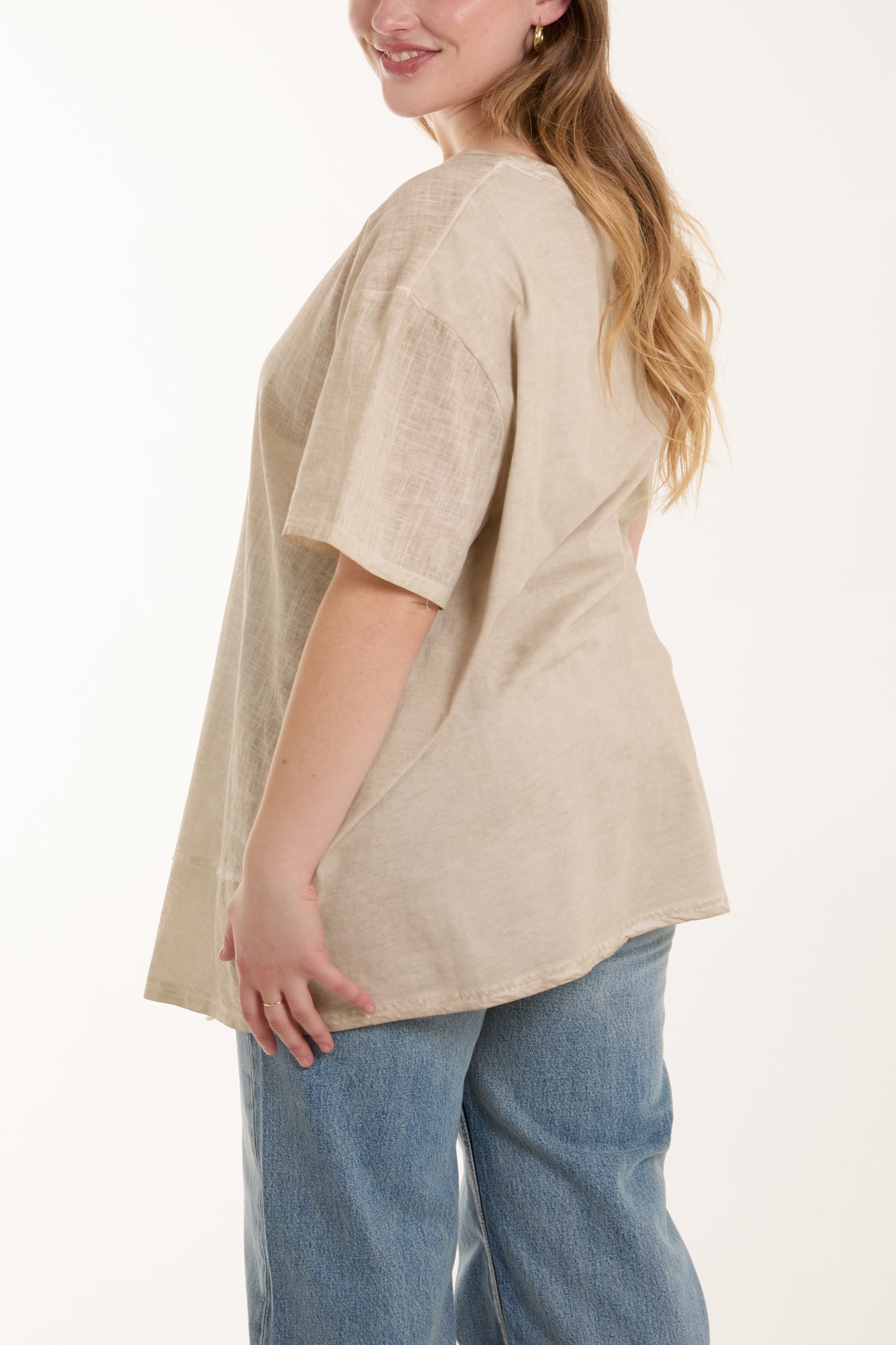 Asymmetric Hem Stone Wash Top