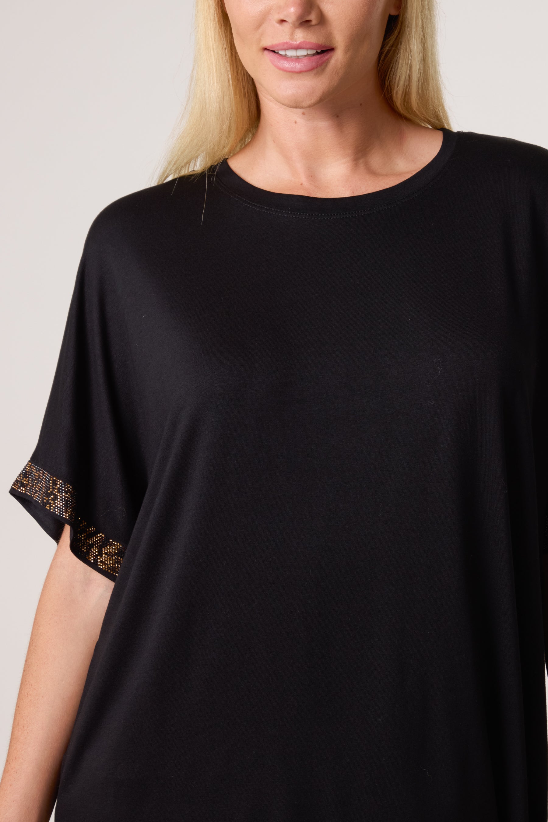 Diamante Leopard Sleeve T-Shirt
