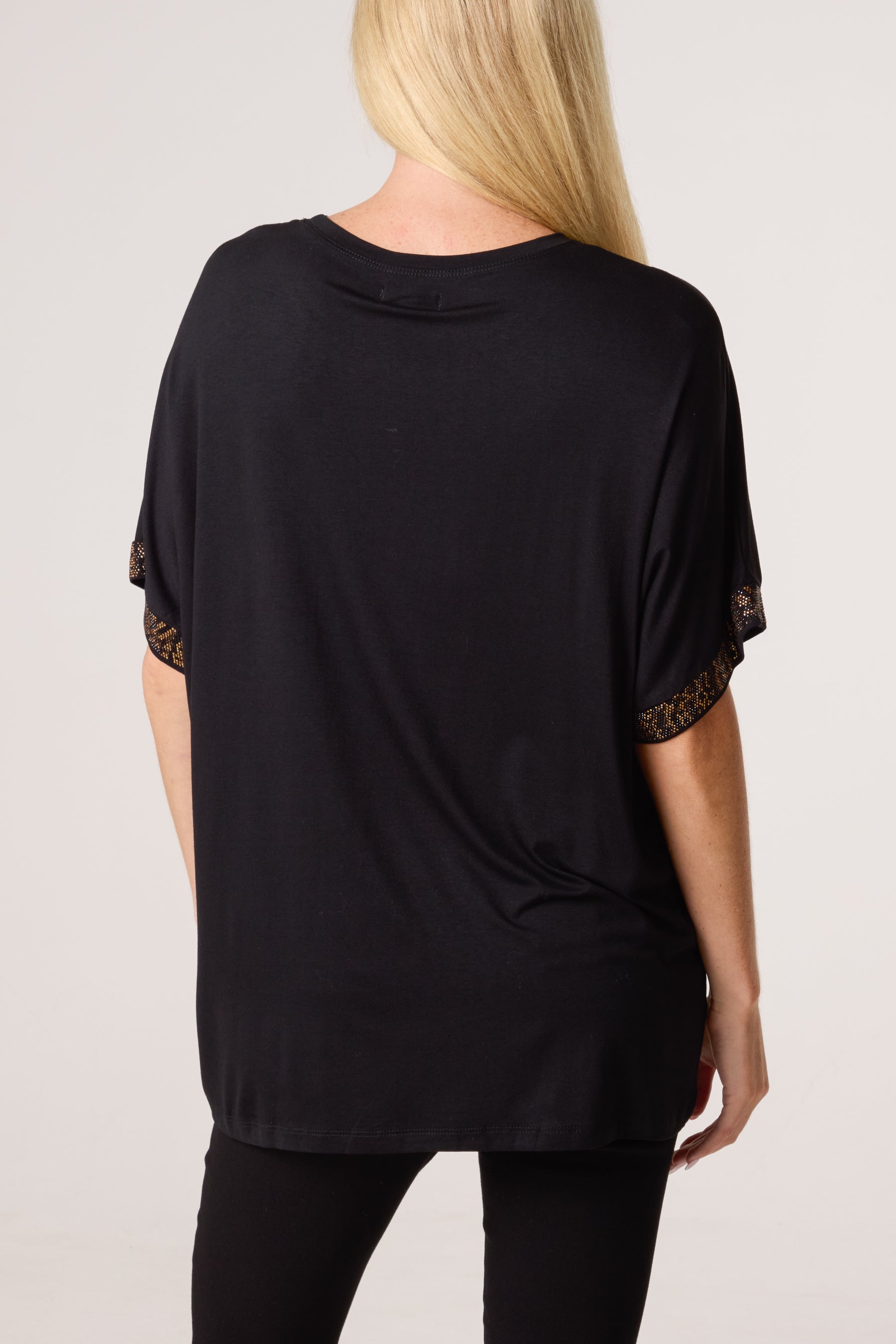 Diamante Leopard Sleeve T-Shirt