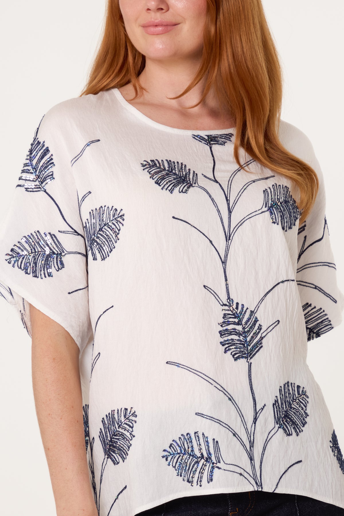 Leaf Sequin Embroidery Top