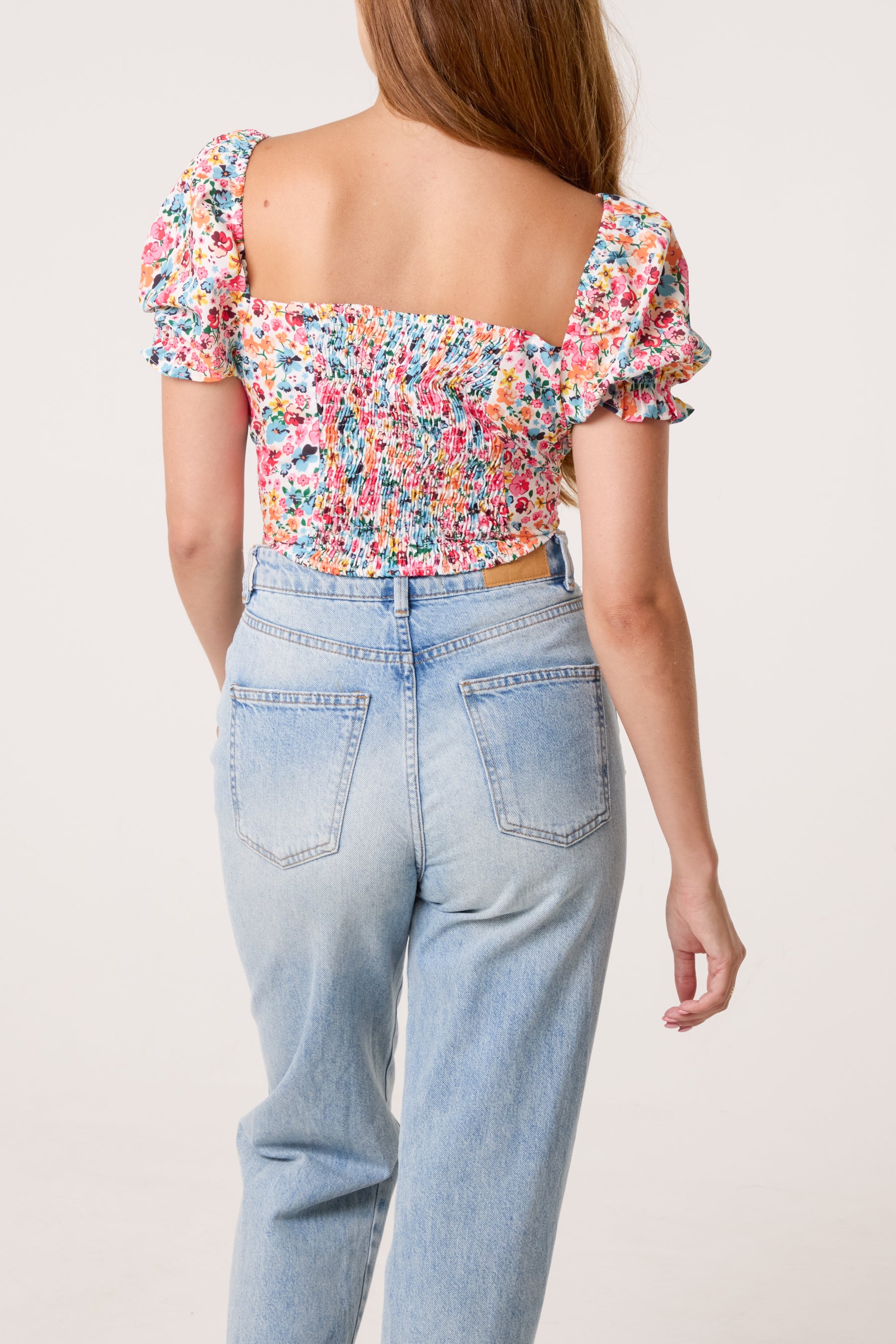 Ditsy Floral Cropped Puff Sleeve Top