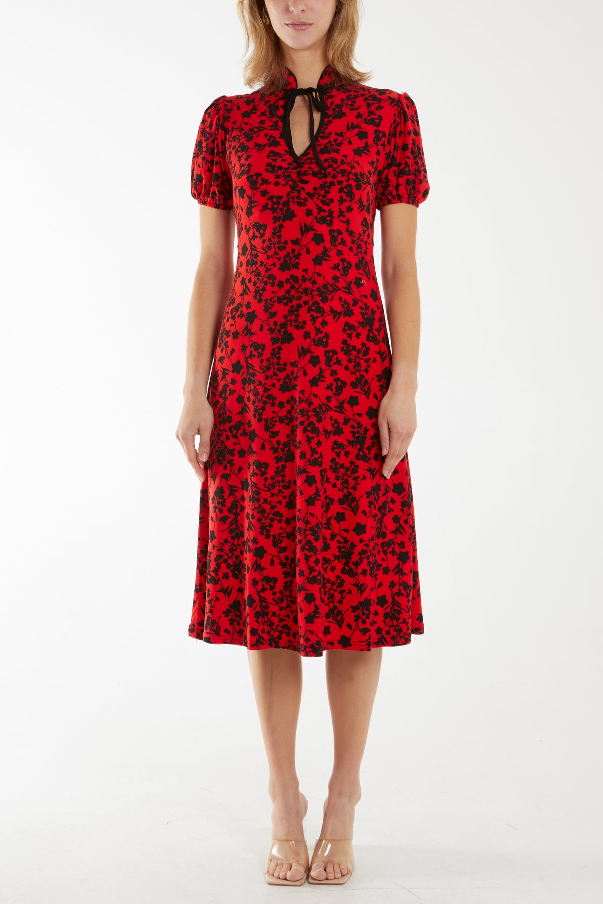 Reverse Keyhole Fit & Flare Midi Stretch Dress