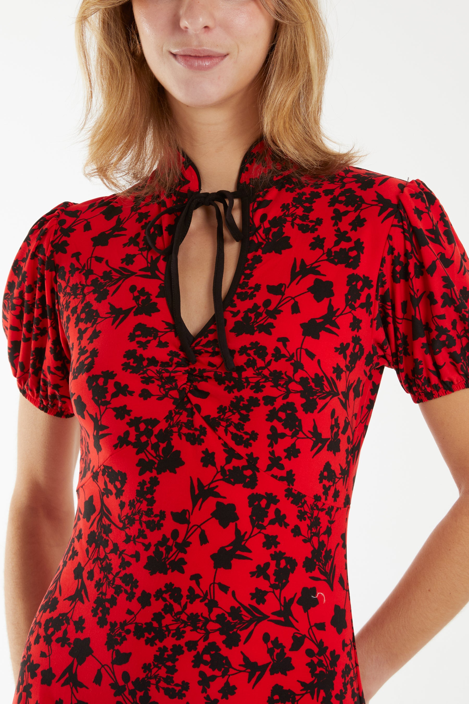Reverse Keyhole Fit & Flare Midi Stretch Dress