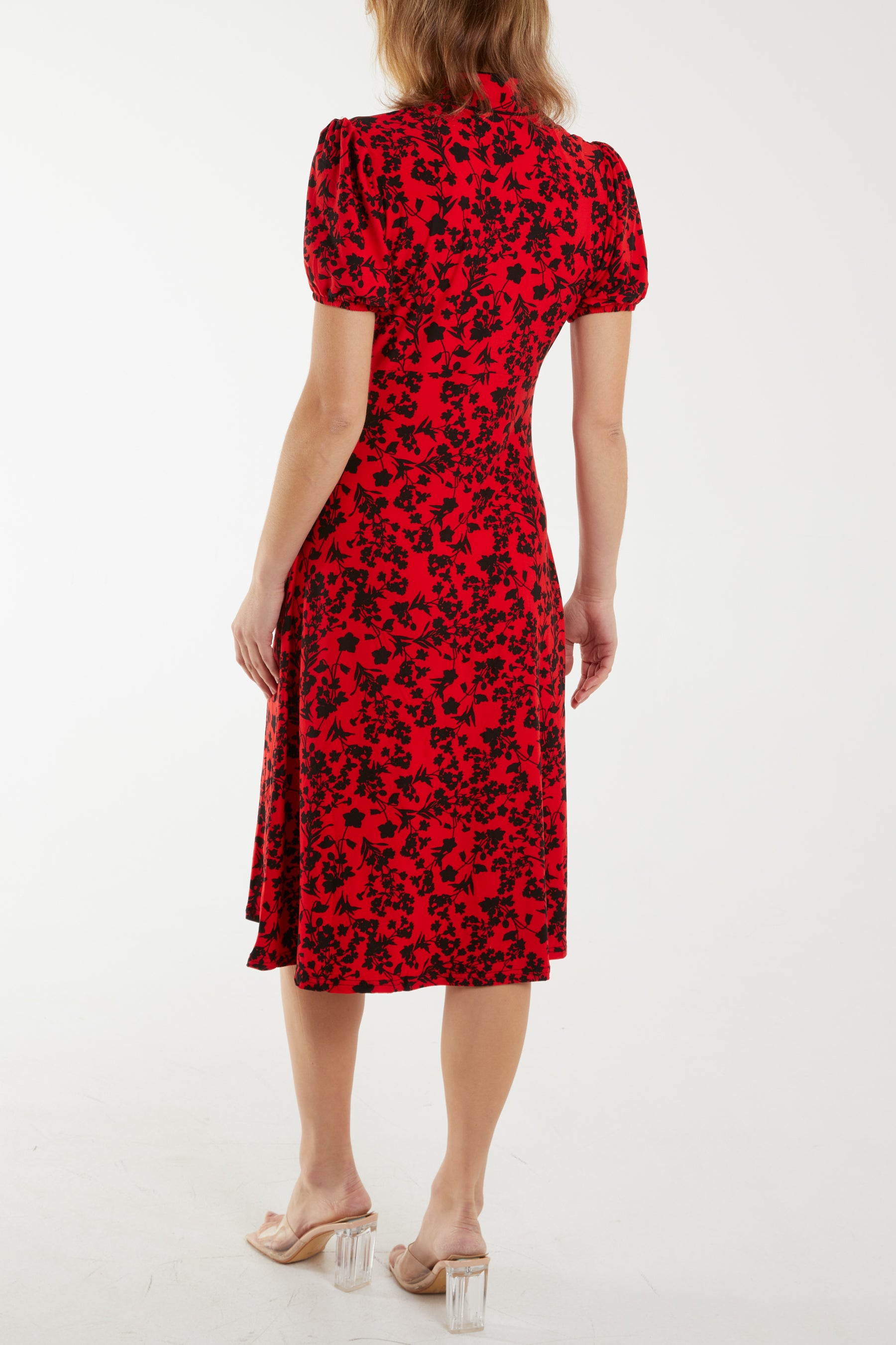 Reverse Keyhole Fit & Flare Midi Stretch Dress