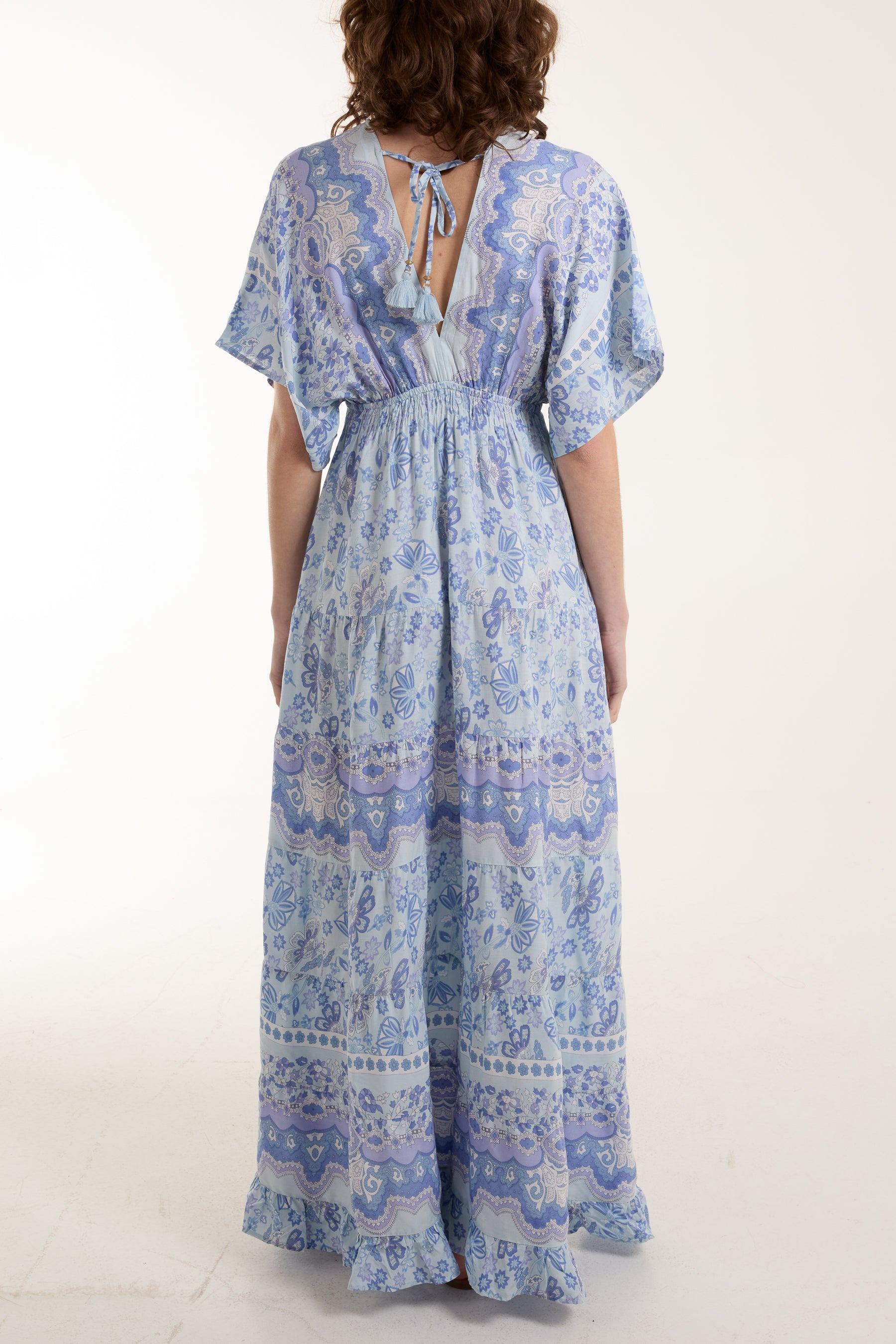 Tassel Back V-Neck Floral Maxi Dress