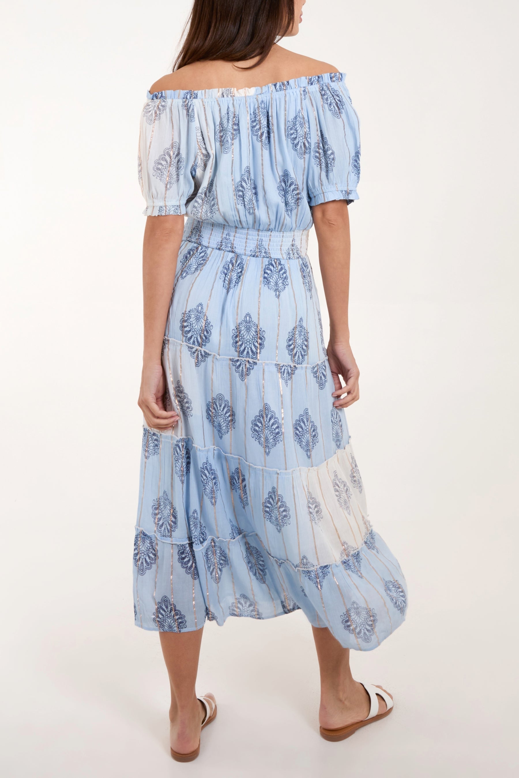 Gold Detailing Bardot Tassel Maxi Dress