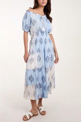 Gold Detailing Bardot Tassel Maxi Dress