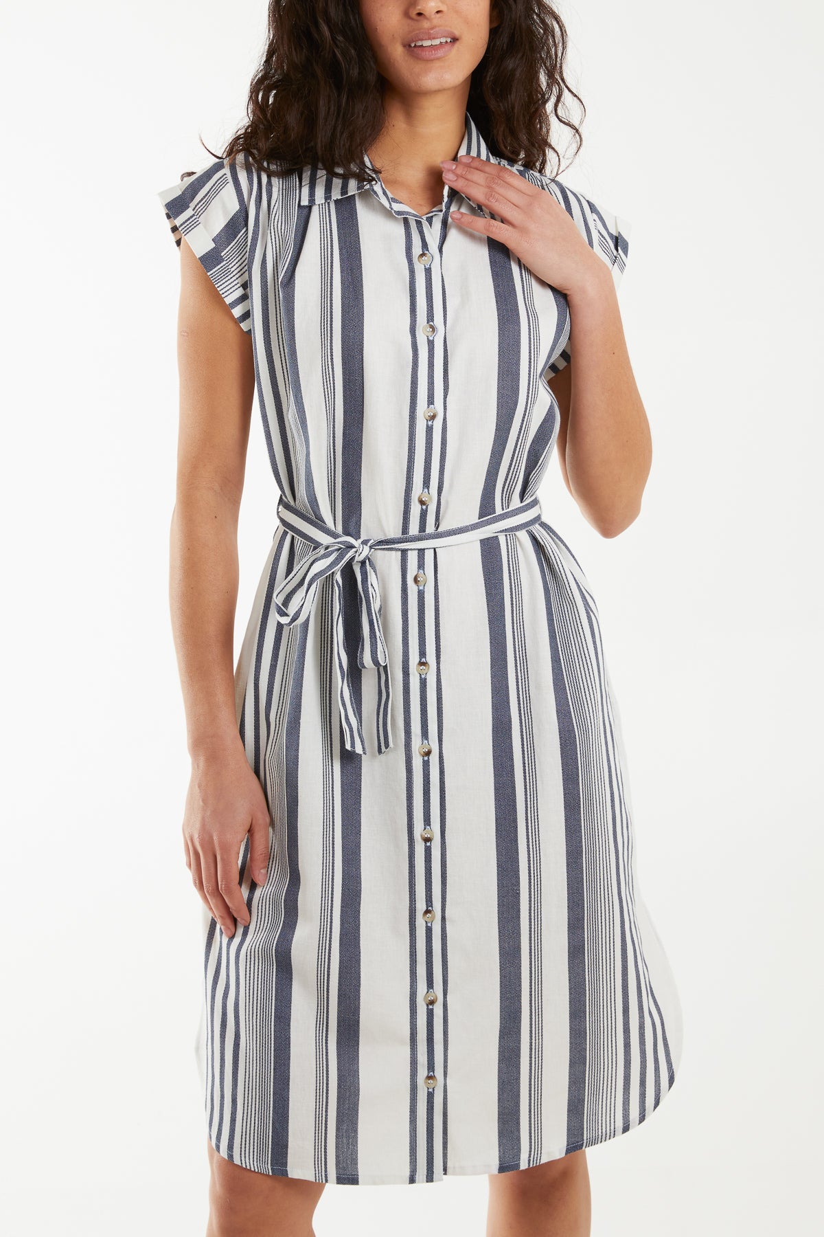 Stripe Button Front Shirt Dress