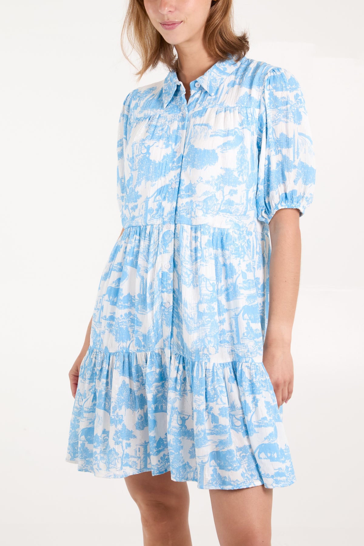 Toile De Jouy Button Mini Smock Dress