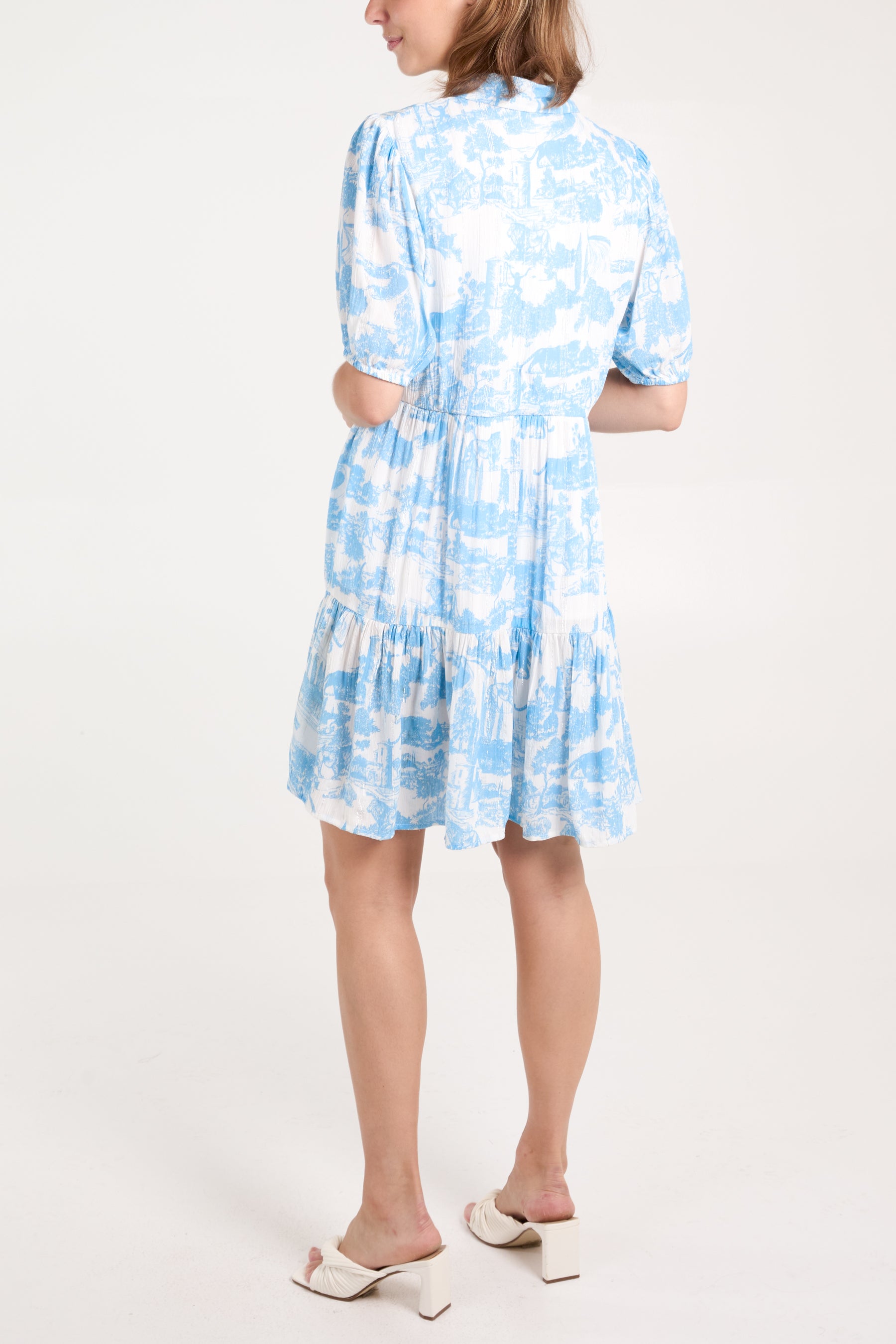 Toile De Jouy Button Mini Smock Dress