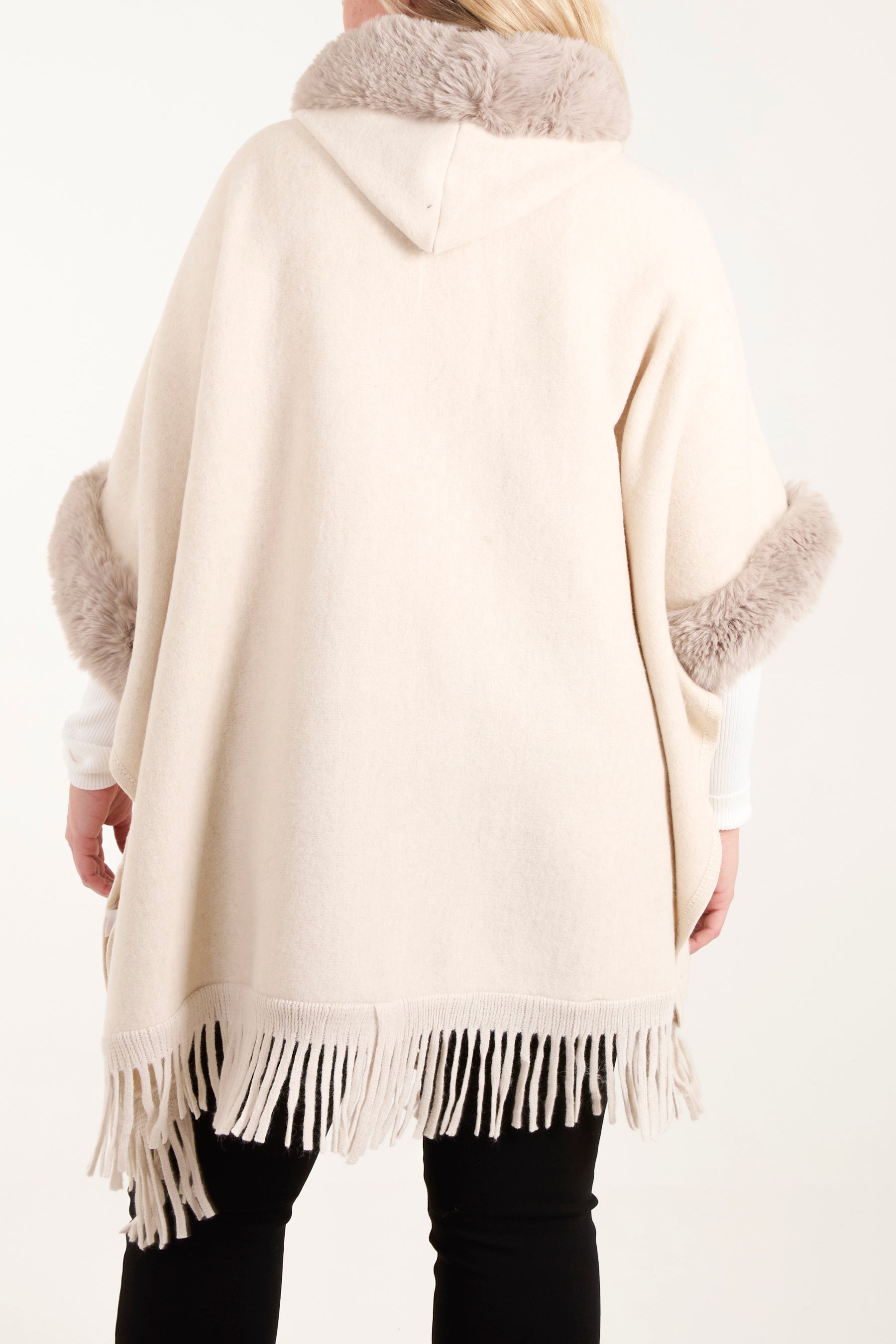 Fur Trim Tassel Cape