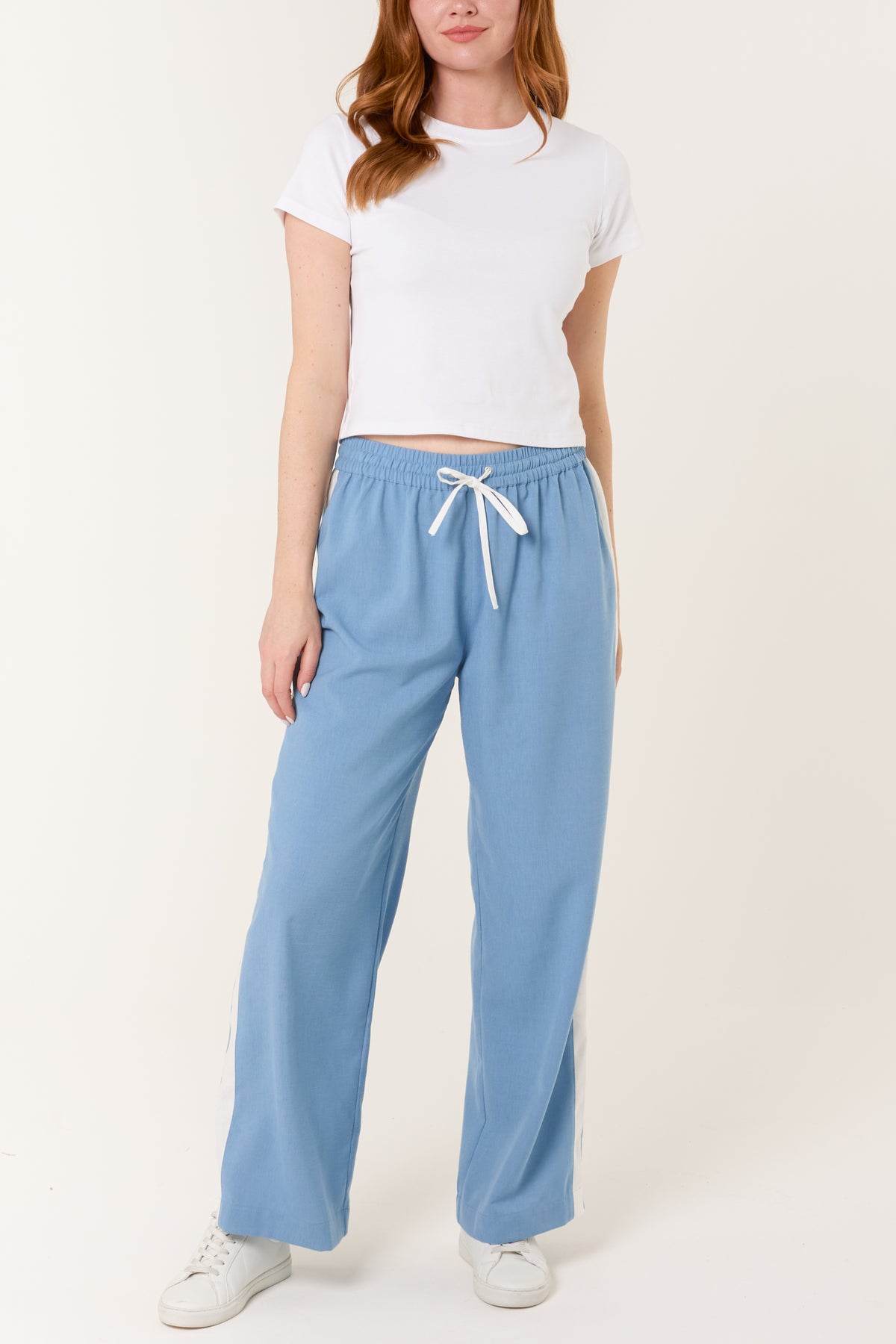 Side Stripe Linen-Look Athletic Trousers
