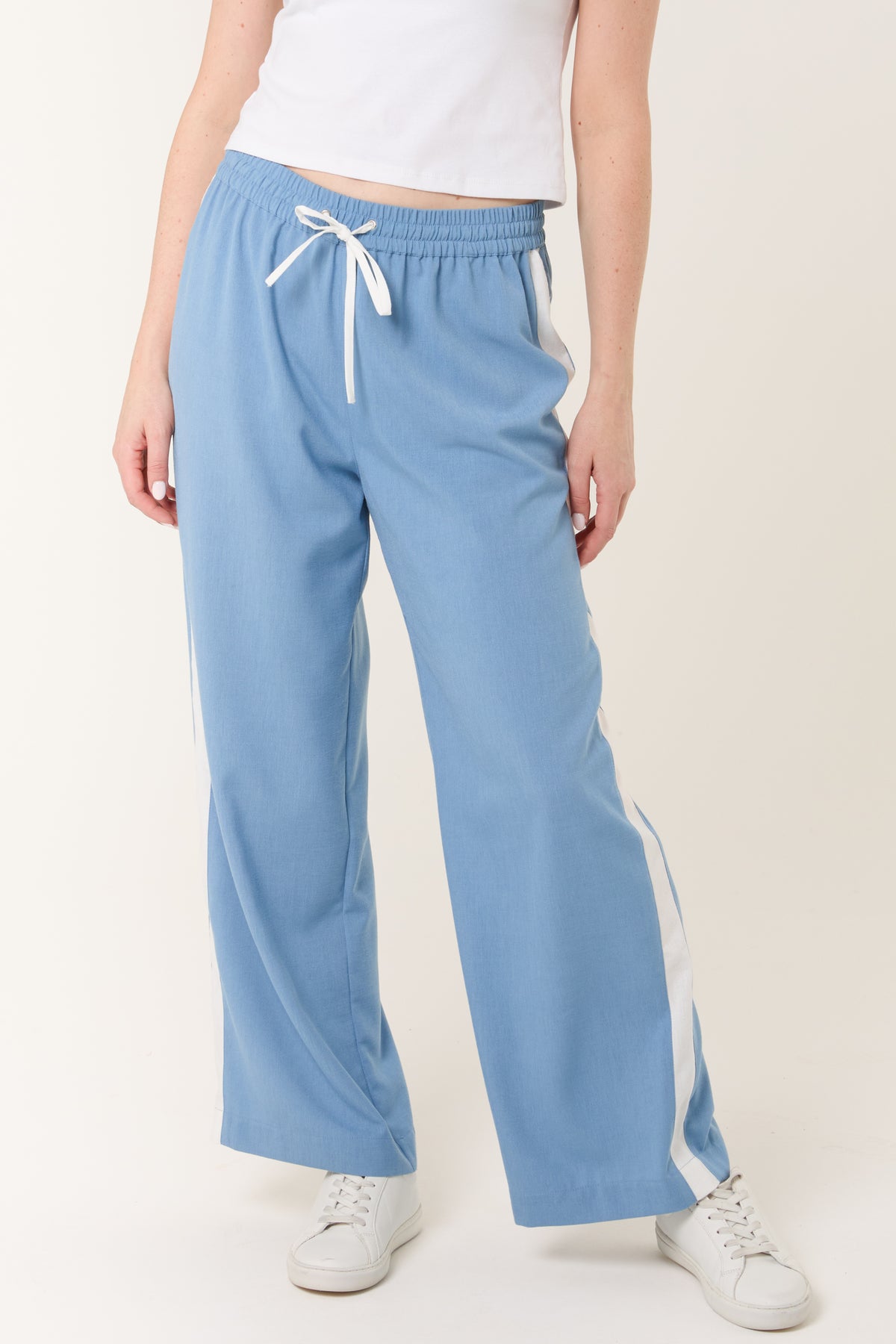 Side Stripe Linen-Look Athletic Trousers
